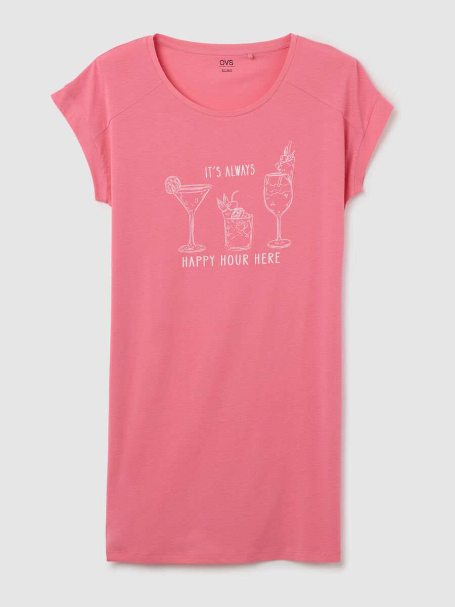 Women's pink pure cotton dress with cocktail print_4