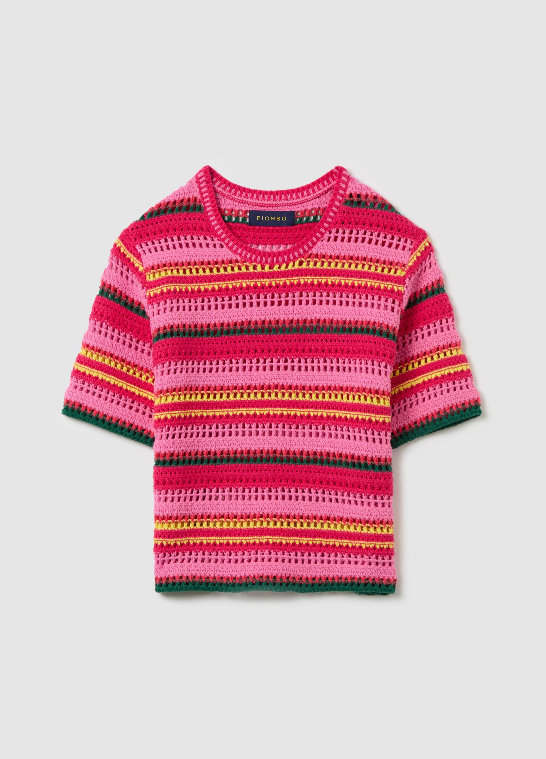 Maglia crochet a righe multicolor