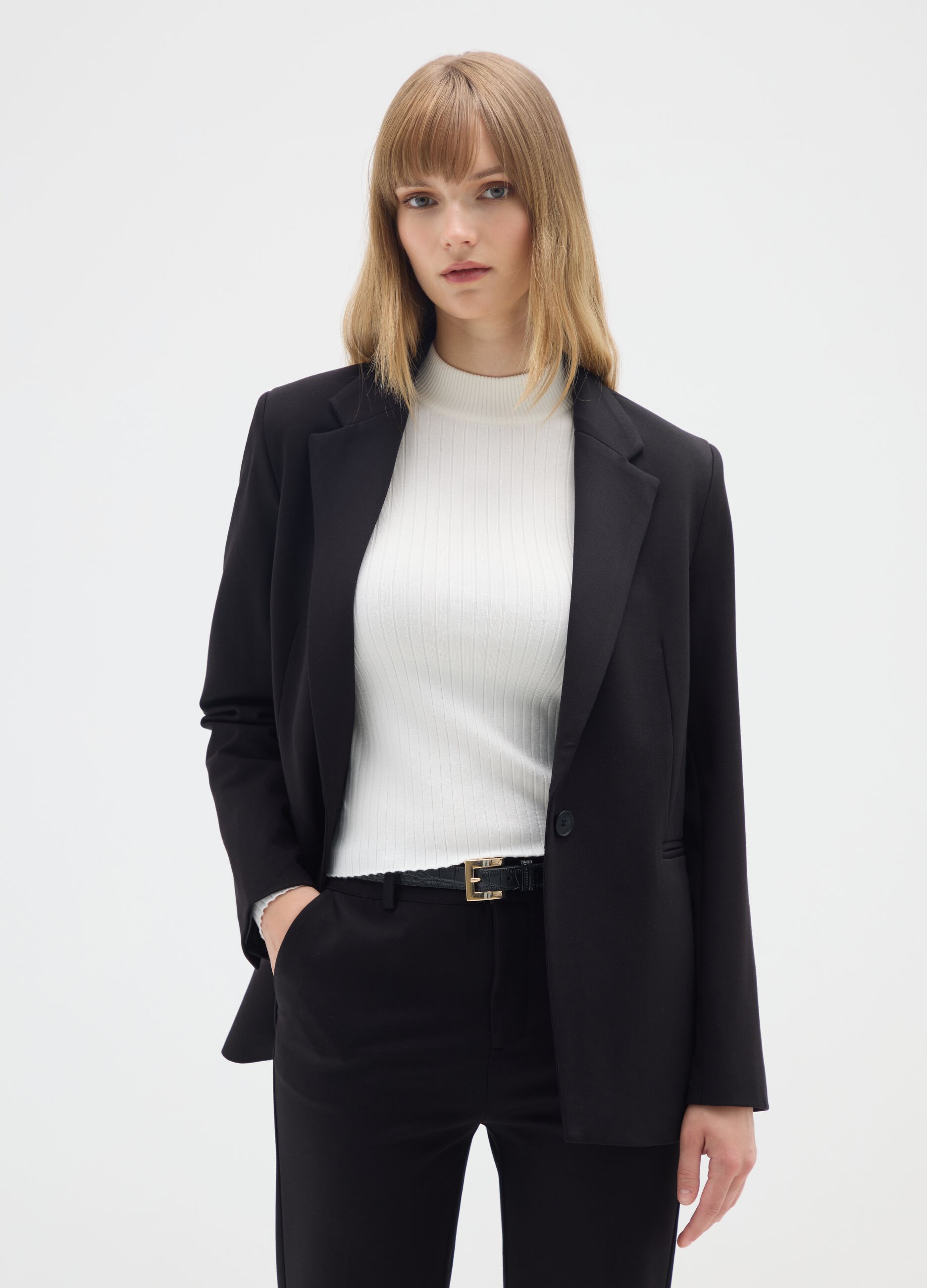 Black stretch fabric blazer regular fit