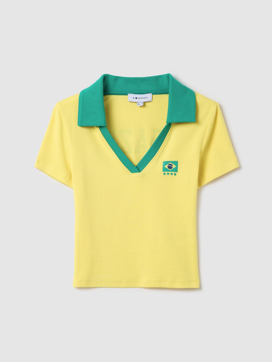 Yellow T-shirt with polo neck and "Brasile" print_4