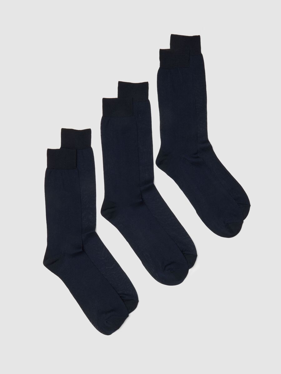 Three-pack of short socks in pure blue cotton, regular fit_0