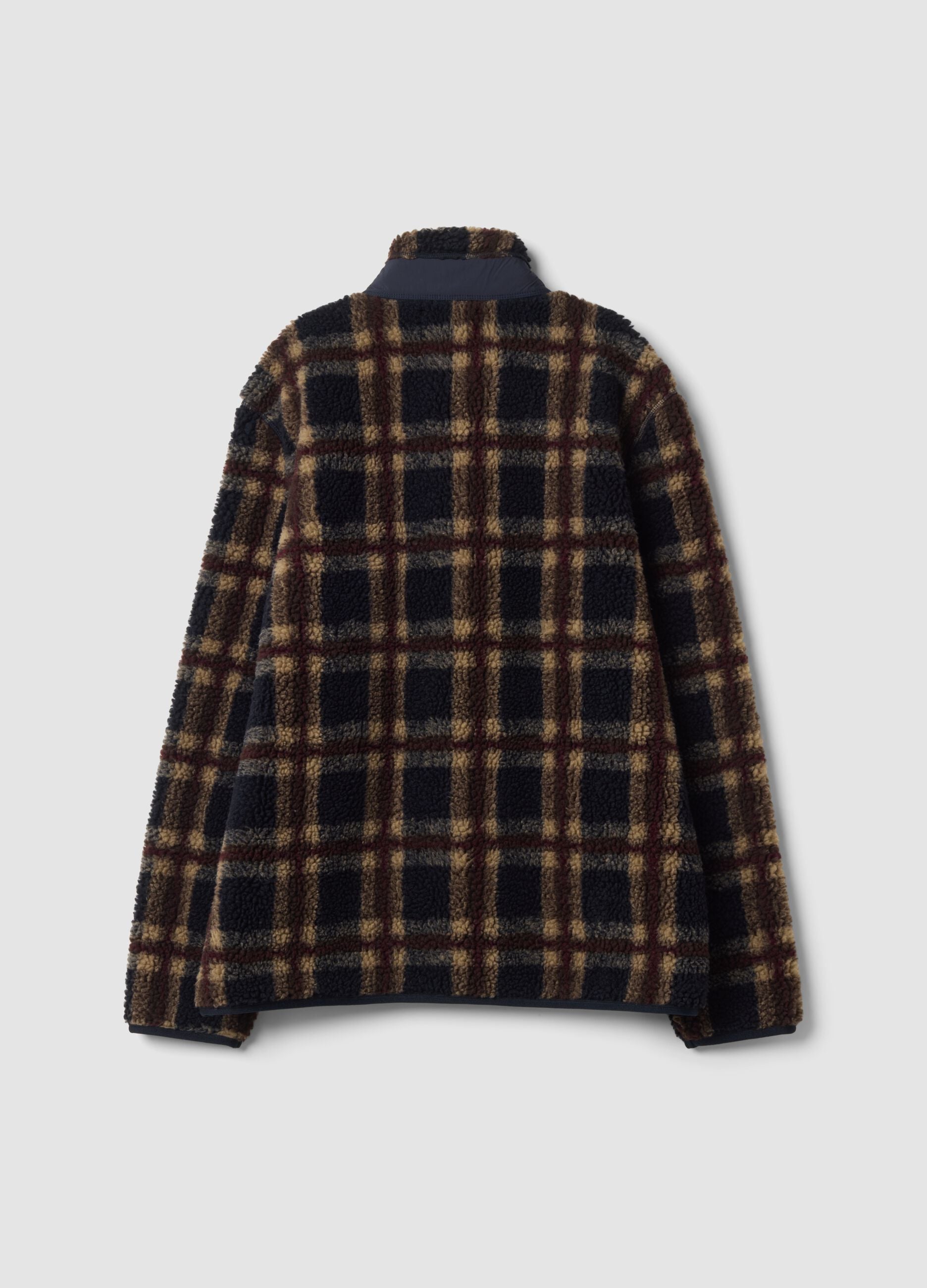 Blue and red checked sherpa-collar sweatshirt, regular fit