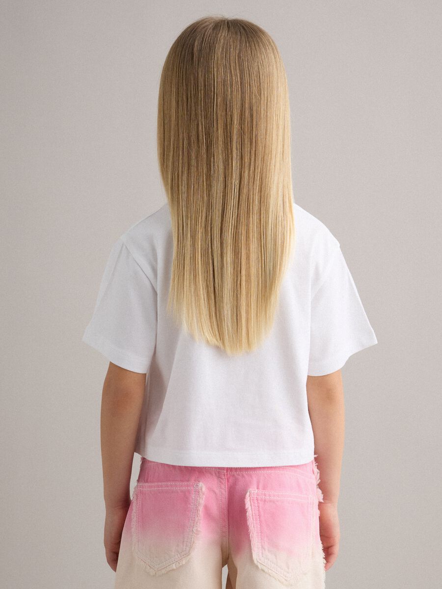 Girls&rsquo; white stretch cotton T-shirt with butterfly print_2