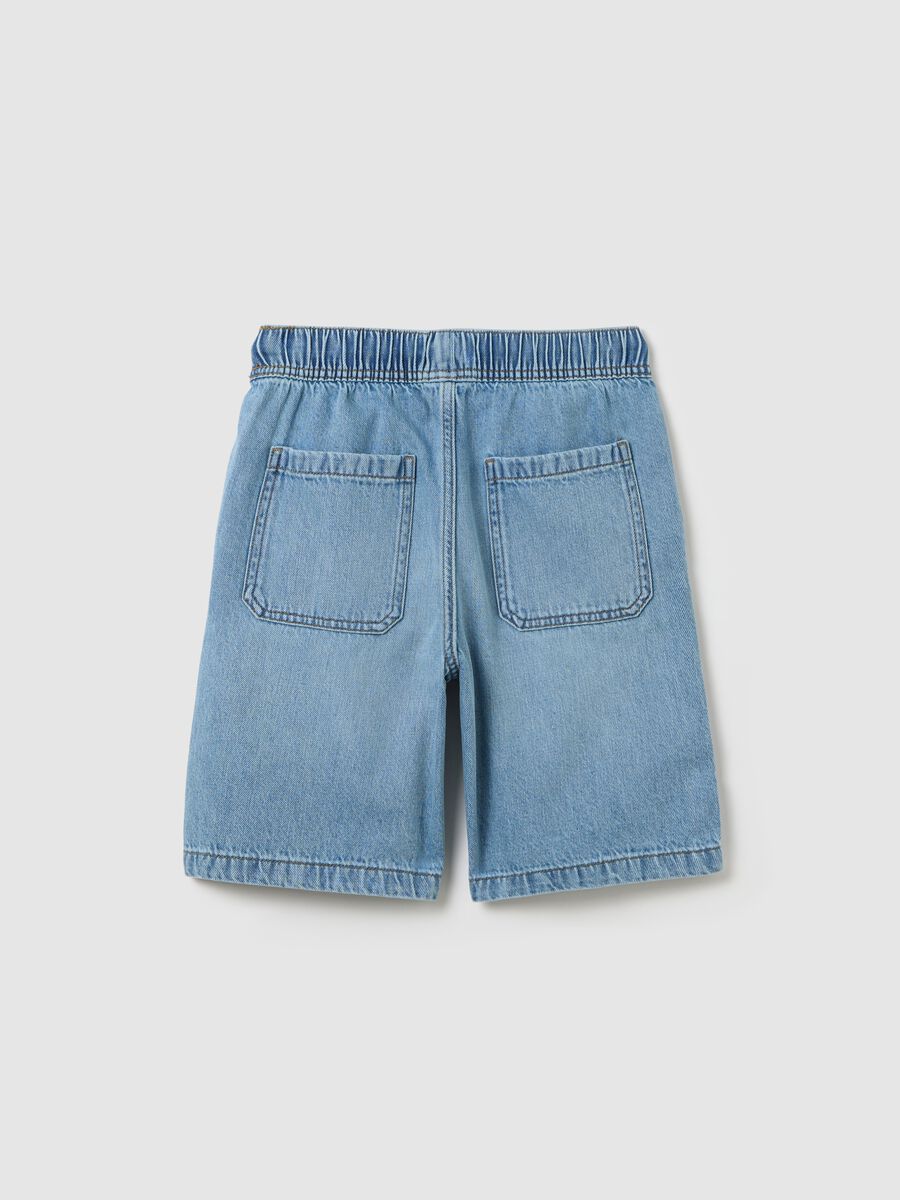 Blue Denim Shorts with Elastic Waist_4