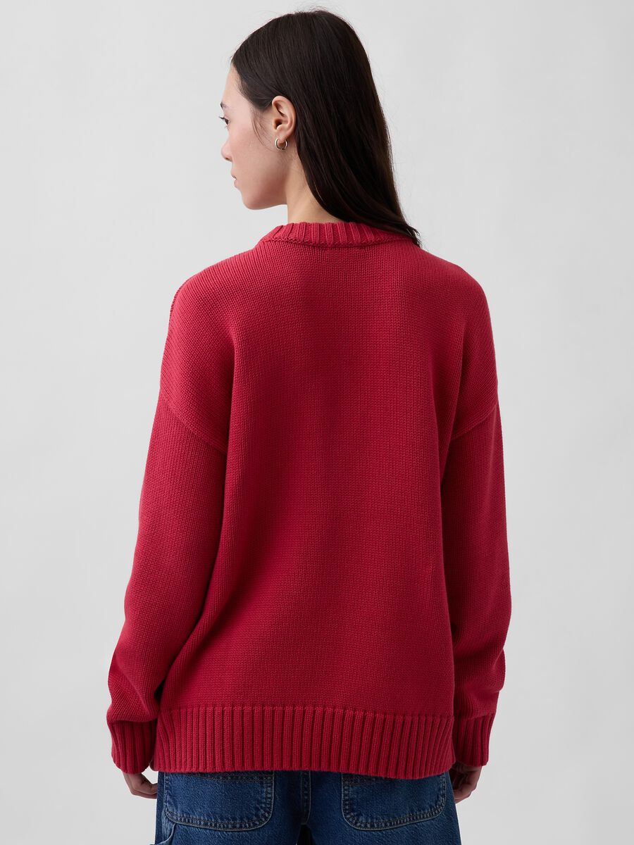Regular fit red pure cotton crew neck jumper_2