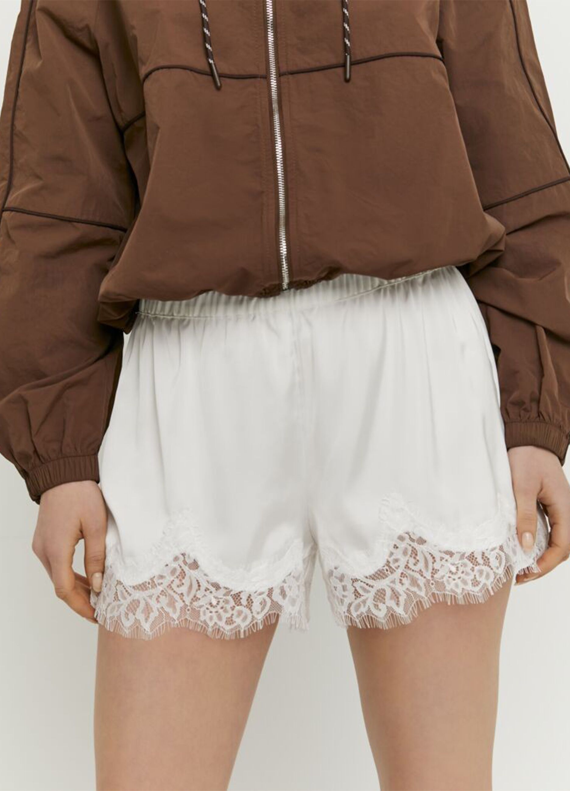 White Stretch Shorts with Lace Trim