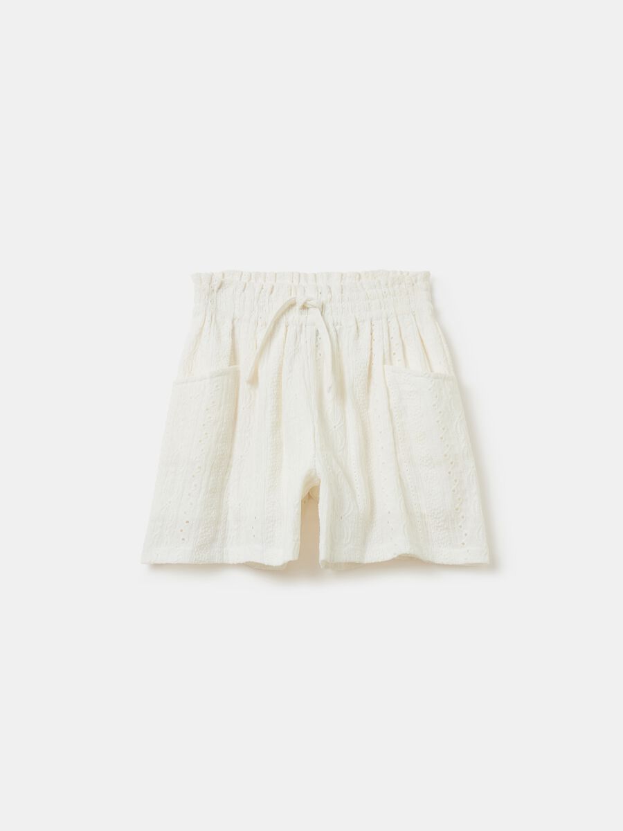 Broderie anglaise paper bag shorts with drawstring_0