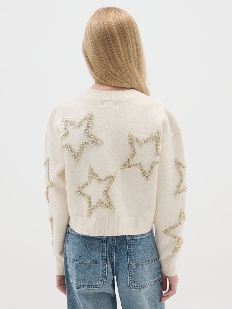 Girls' beige regular fit sweater with decorative stars_1