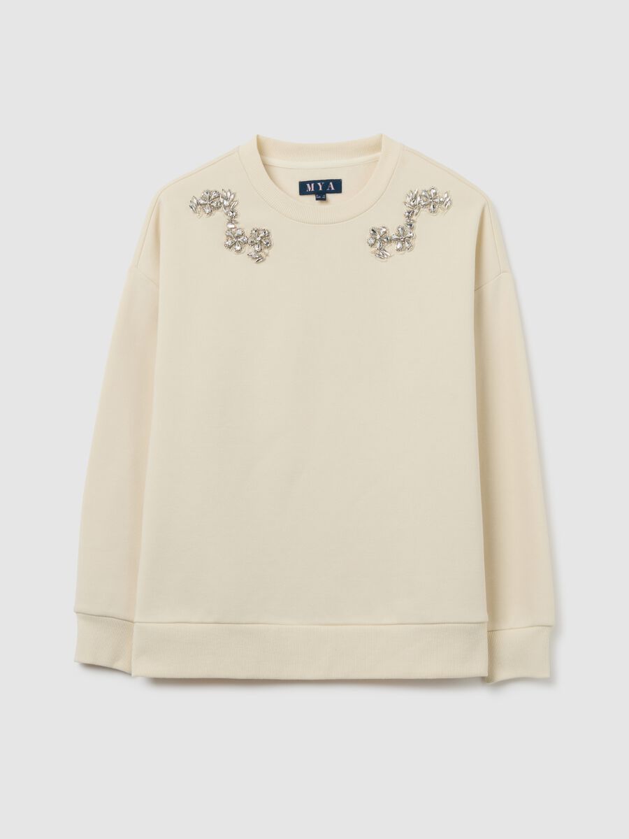 Felpa beige in misto cotone regular fit con strass_0