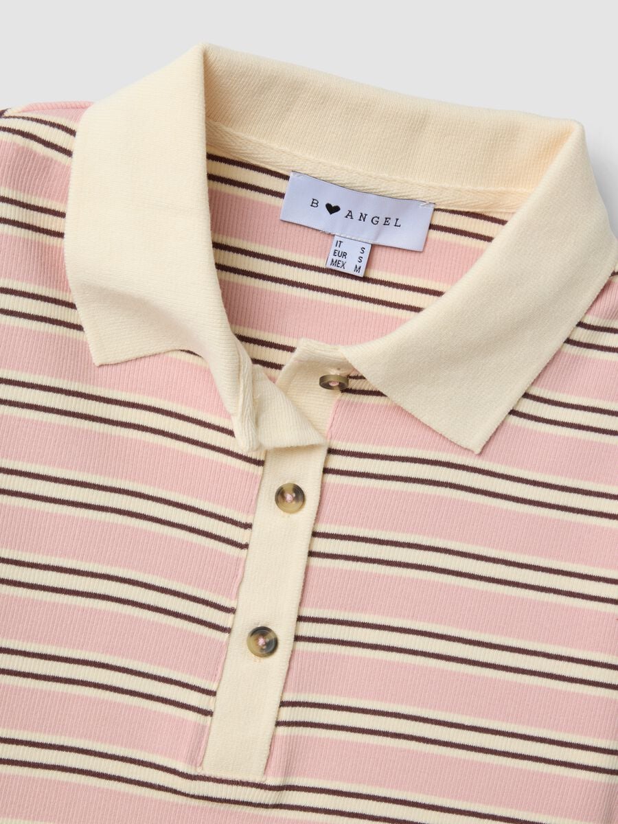 Polo crop rosa in cotone elasticizzato a righe regular fit_6