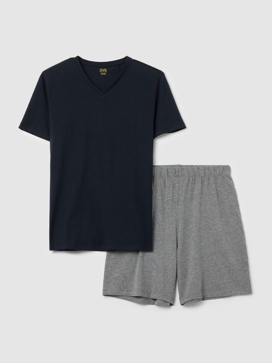 Short cotton pyjamas with V-neck_0
