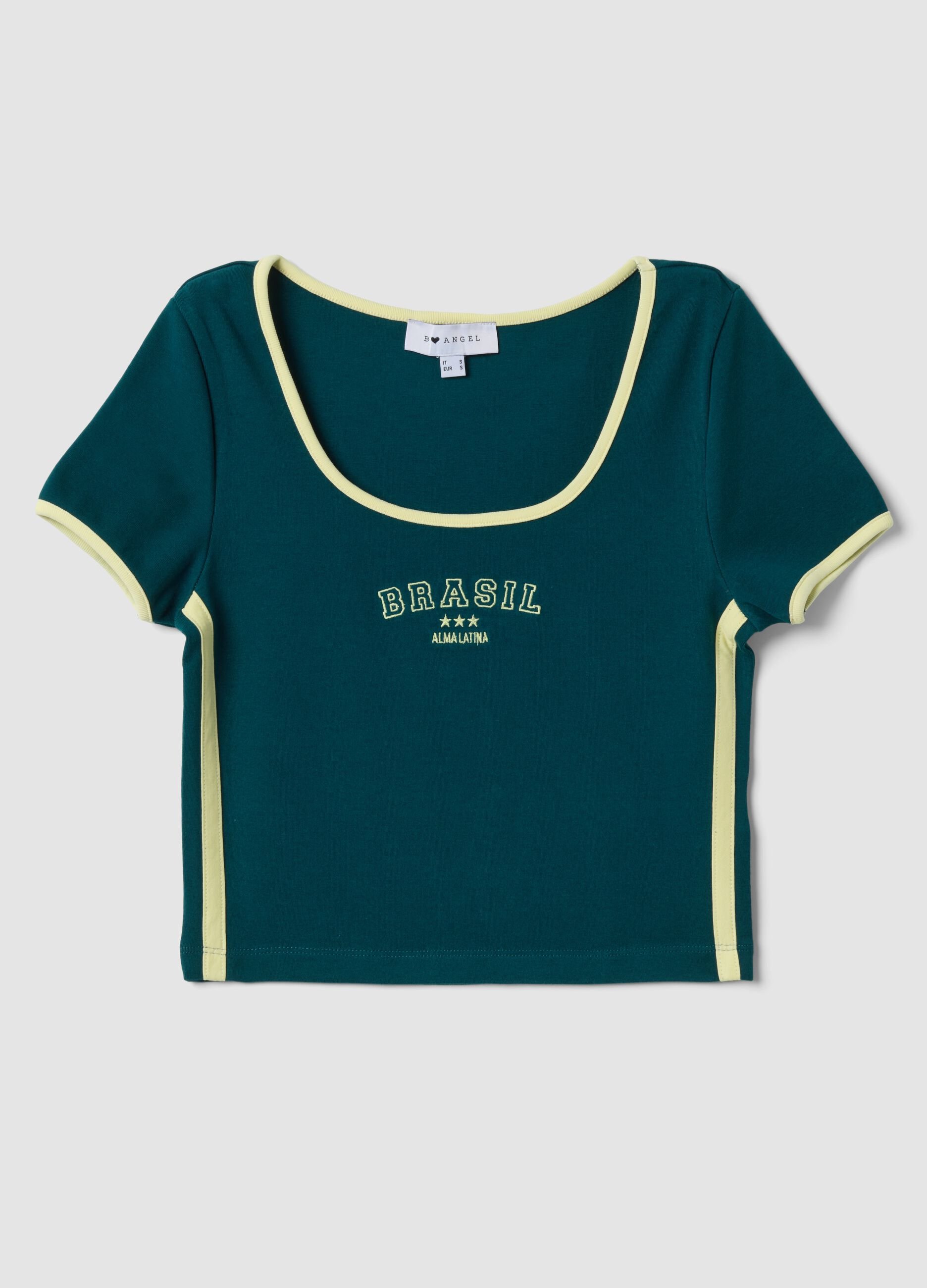 Green stretch cotton short-sleeve T-shirt