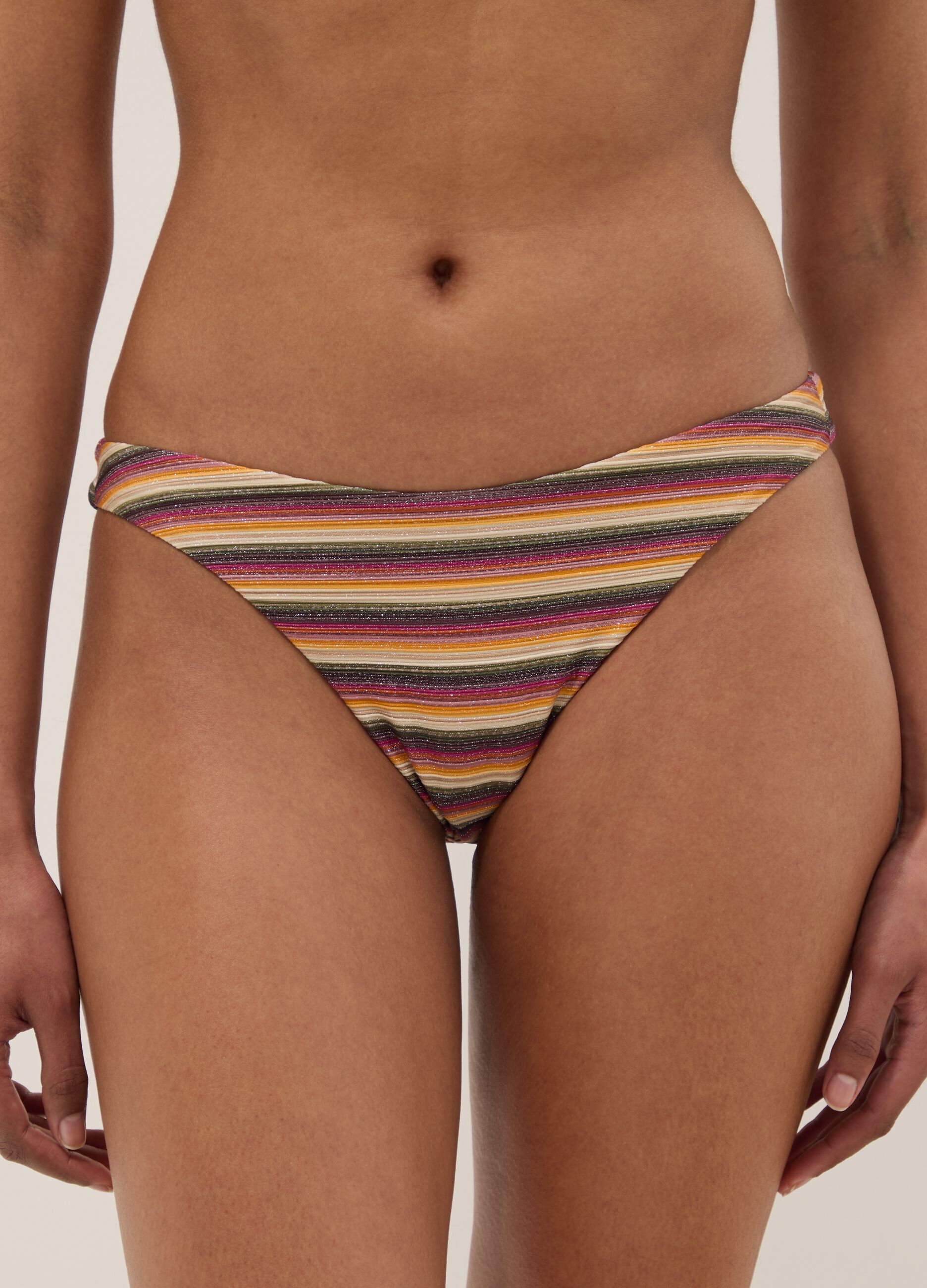 Multicoloured striped stretch bikini bottoms
