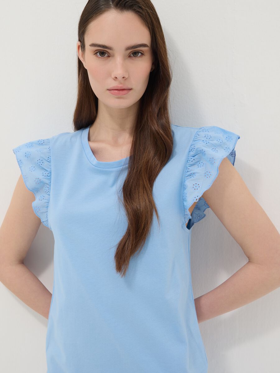 Sky-blue pure cotton nightdress with ruffle trim_0