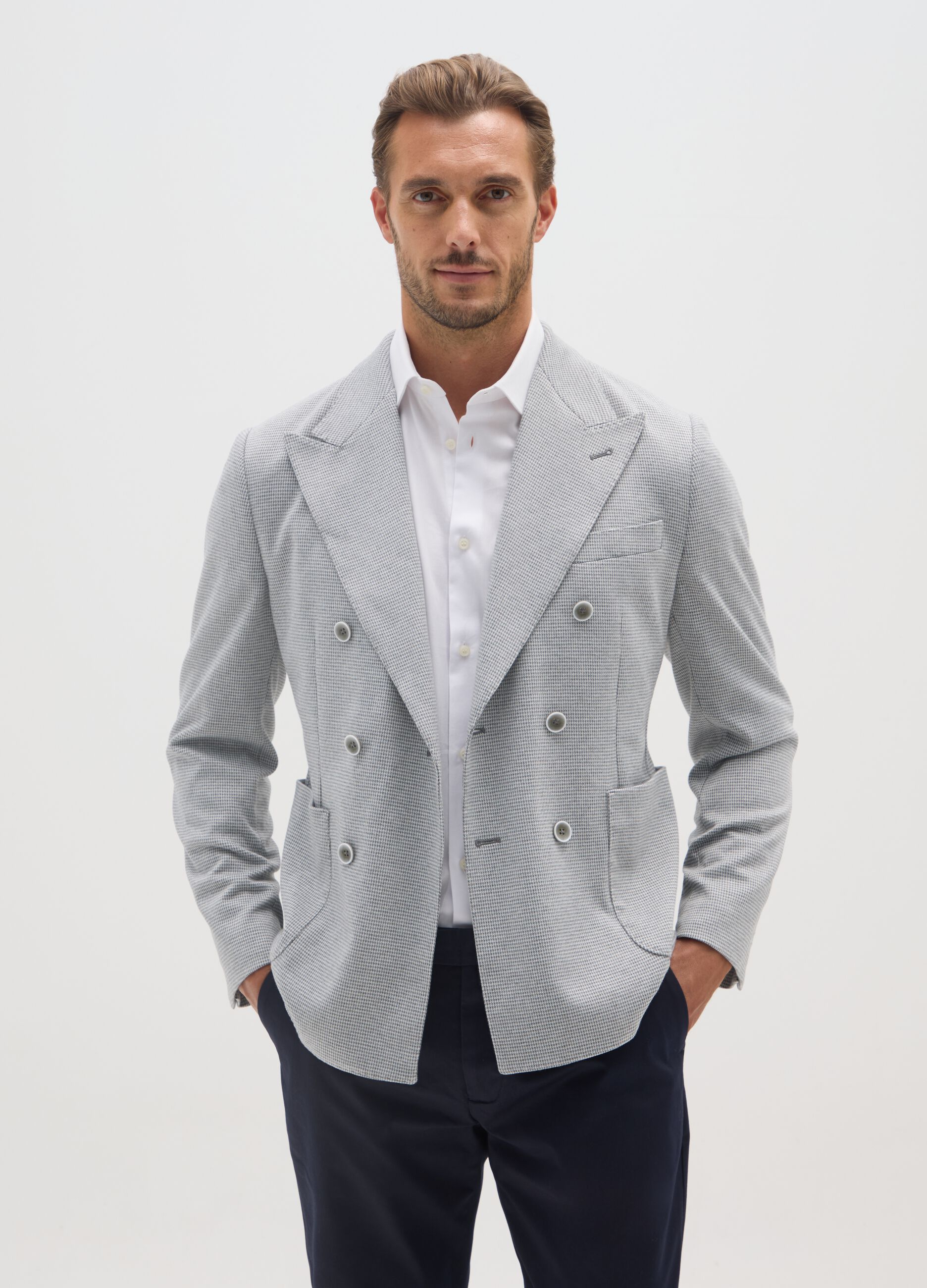 Slim fit checked cotton blend blazer with buttons