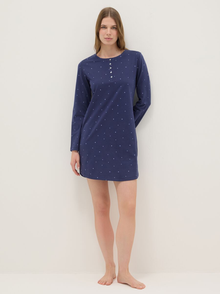 Blue pure cotton nightdress with hearts and serafina collar_1