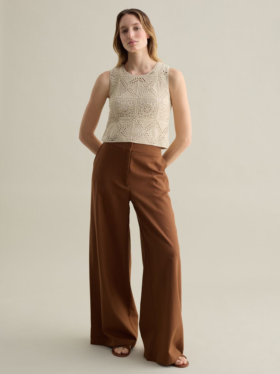 Beige crochet knit tank top_1