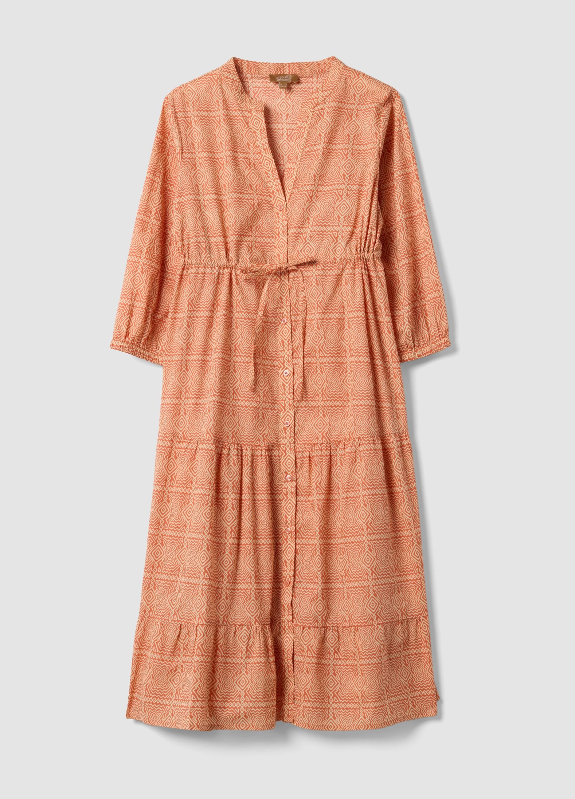 Orange maternity dress in pure cotton with geometric print