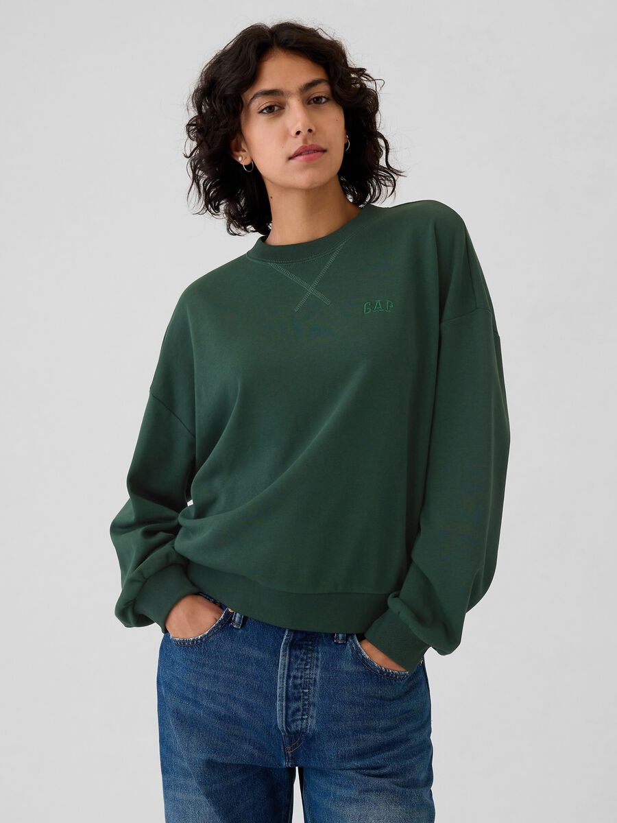 Oversized sweatshirt with round neck and crossover detail_0