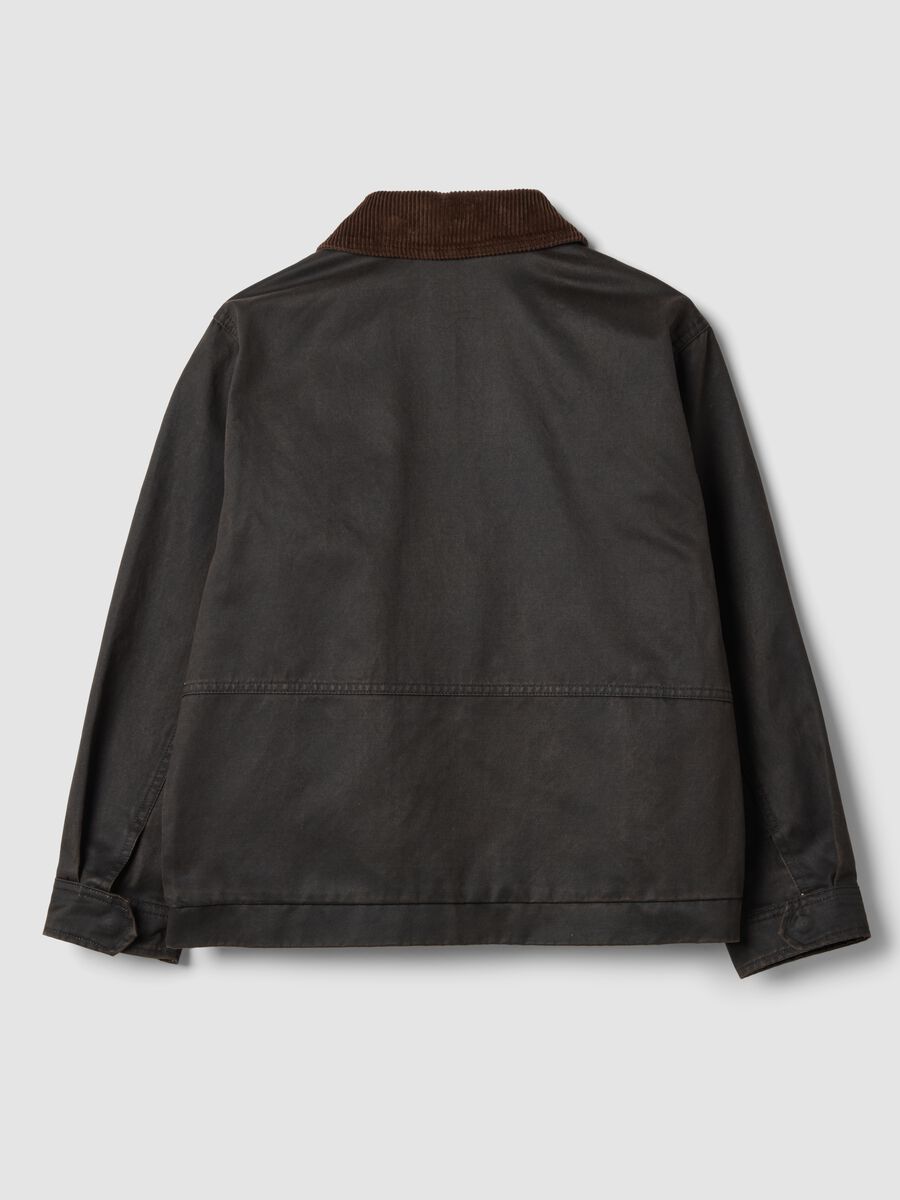 Black cotton-blend jacket with velvet collar for boys_1