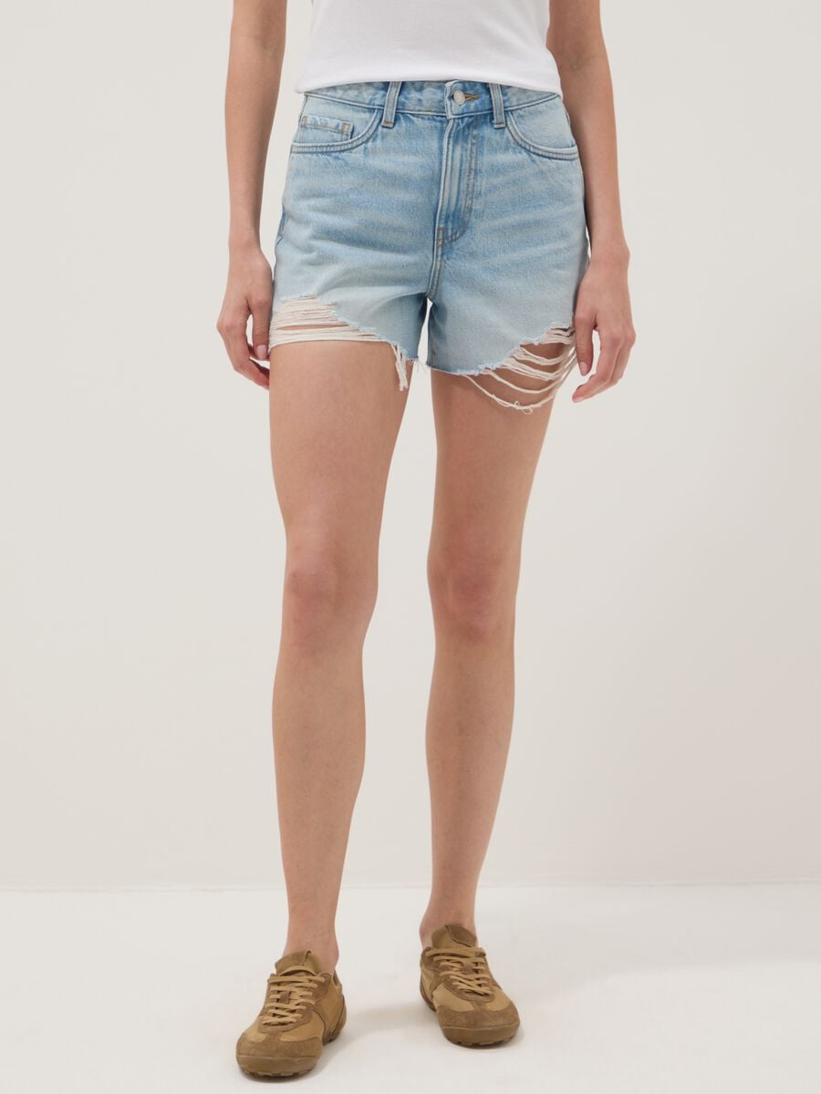 Light blue pure cotton denim shorts_1