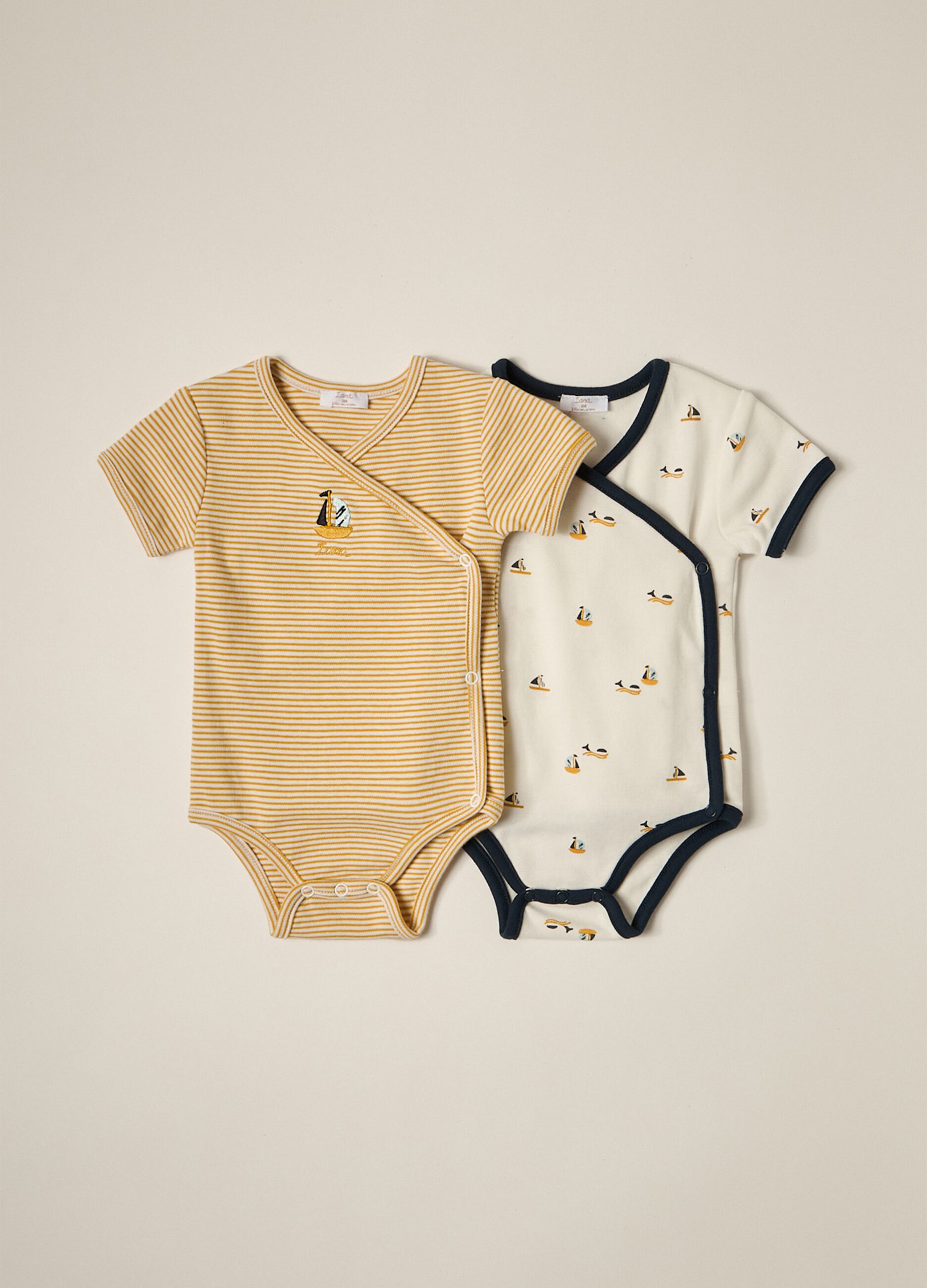IANA newborn boy two-pack bodysuits in 100% cotton interlock