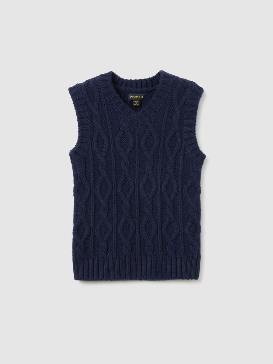 Regular Fit Blue Children's Vest with Knitted Design_0