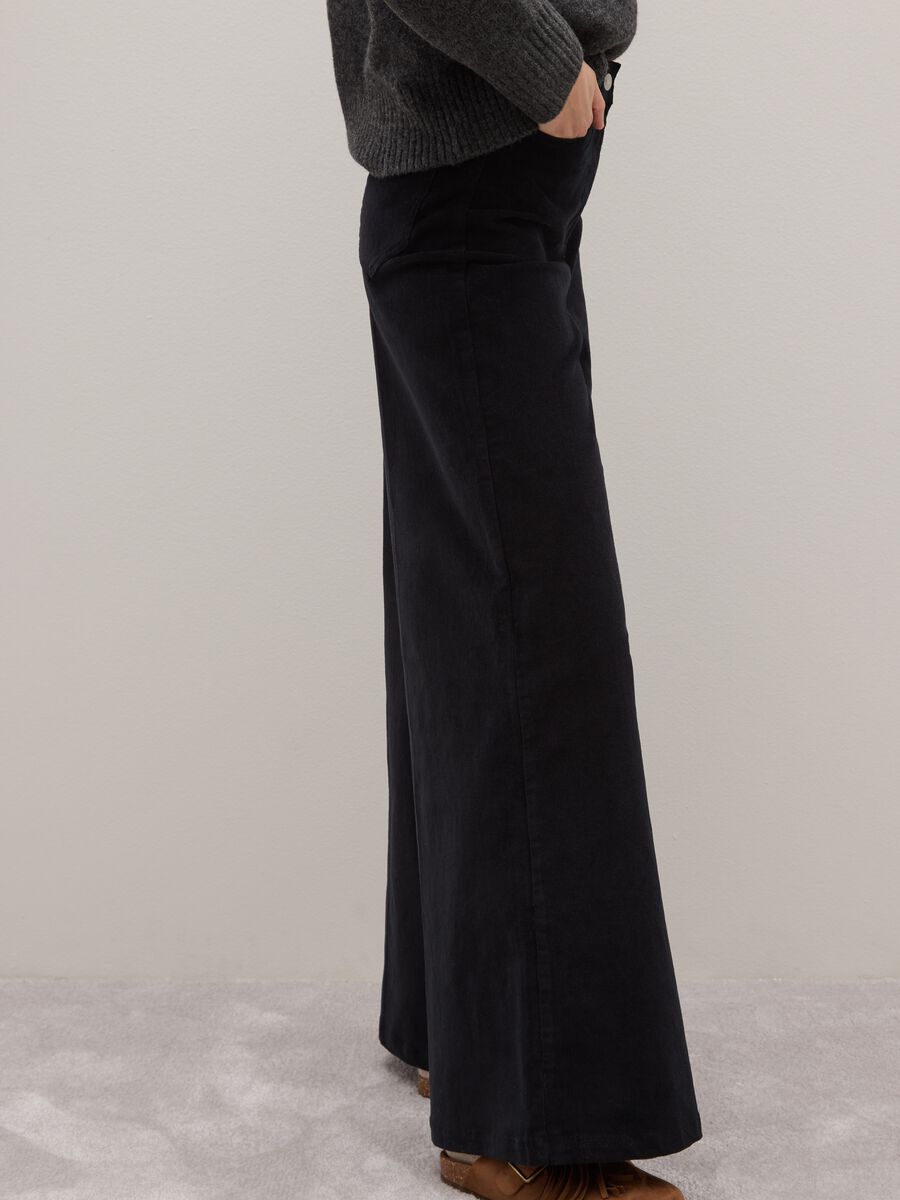 Black wide leg trousers in stretch cotton regular fit_3