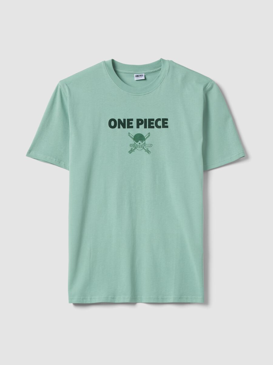 T-shirt verde con scritta One Piece in puro cotone relaxed fit_4