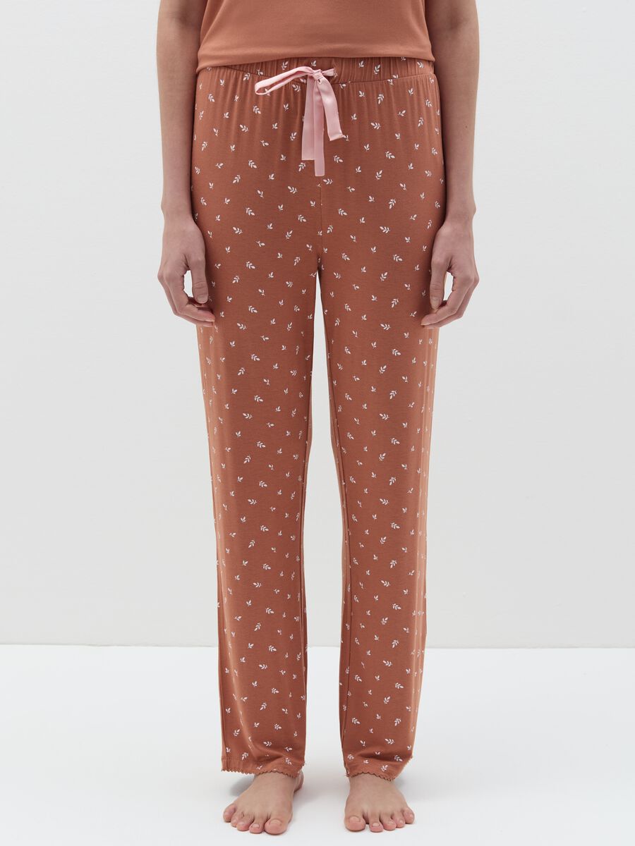 Pyjama trousers with small leaves print_1