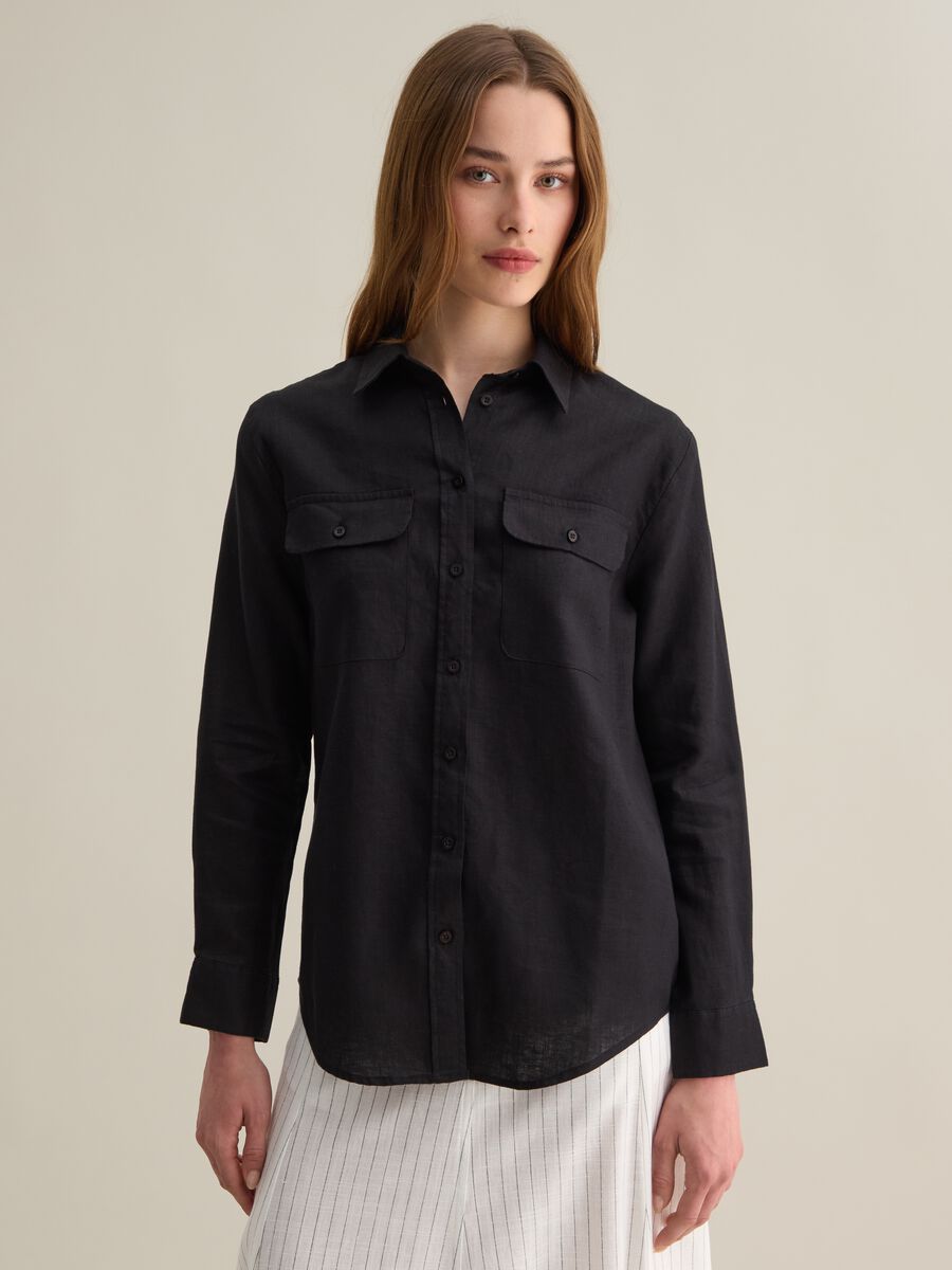 Long Sleeve Black Linen Shirt_3