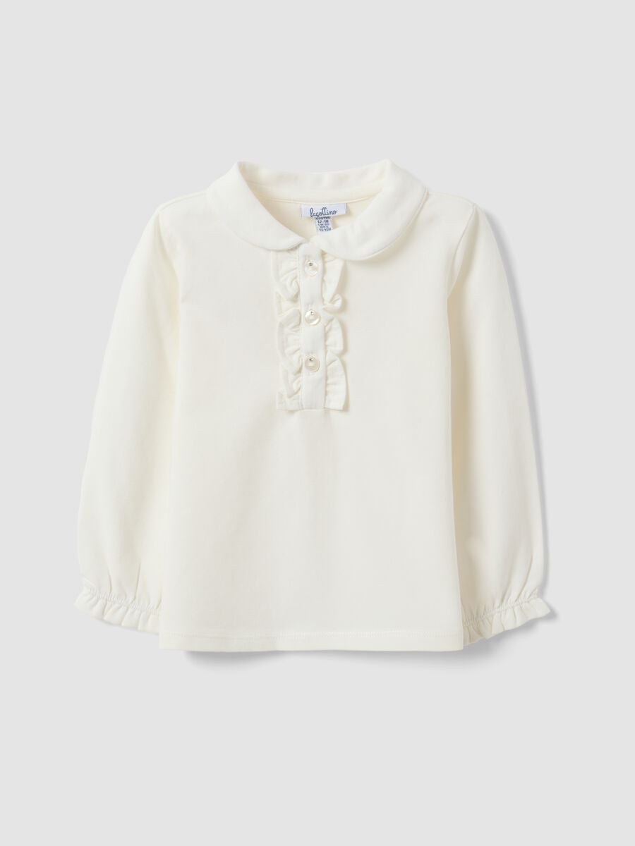 White organic stretch cotton polo shirt with collar for baby girl_0