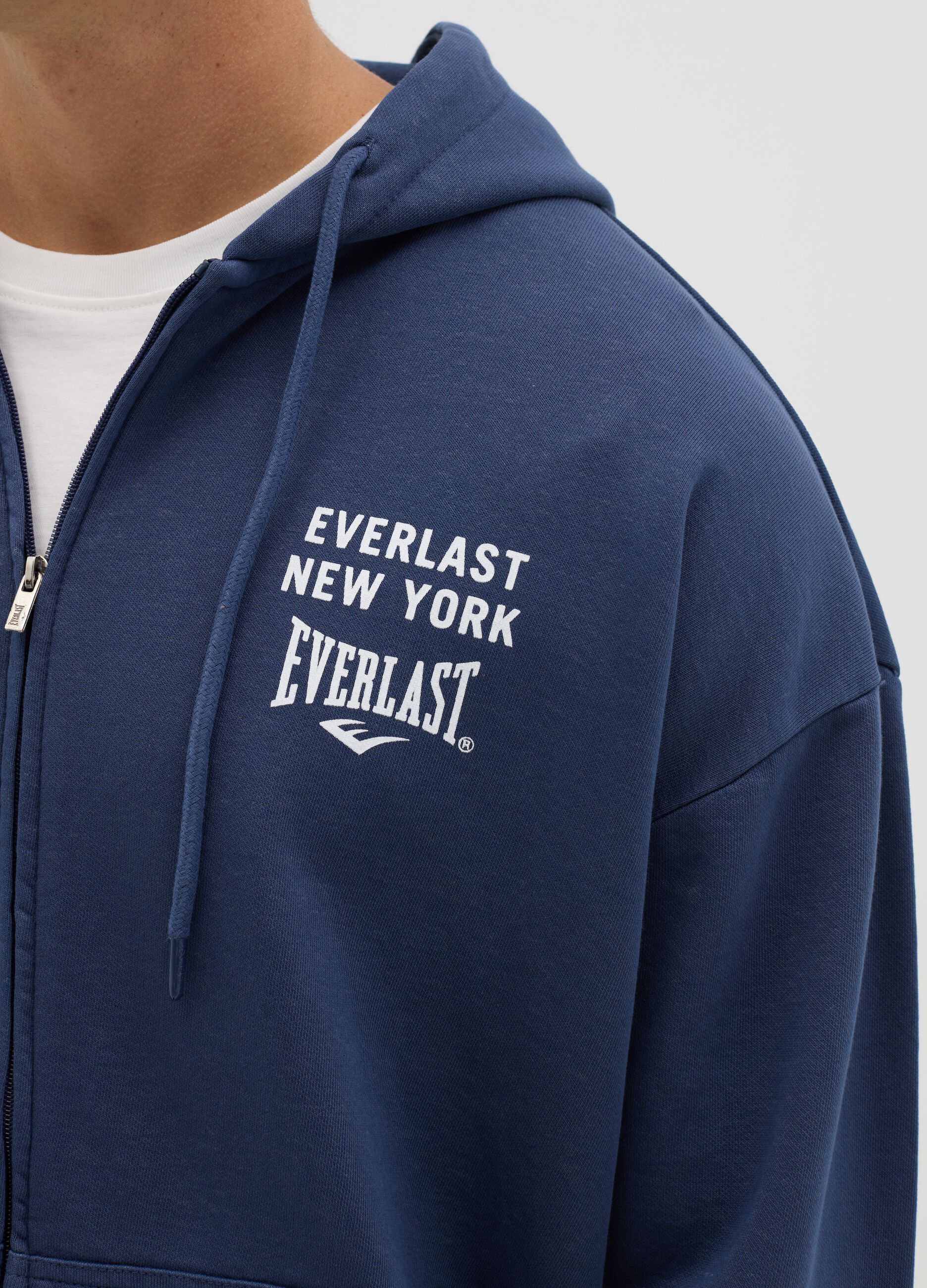 Blue full-zip sweatshirt with hood