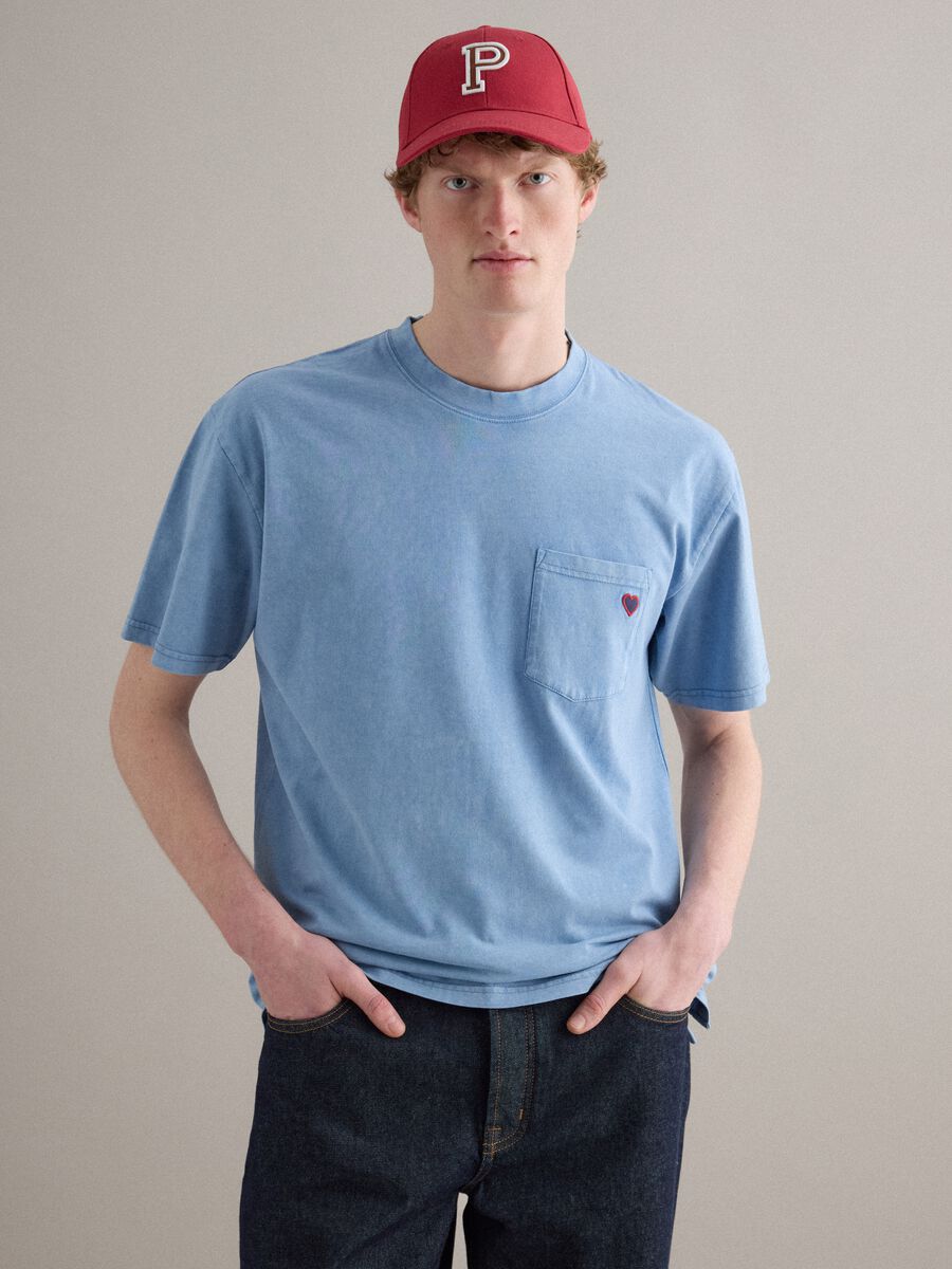 T-shirt girocollo in puro cotone azzurra relaxed fit_1