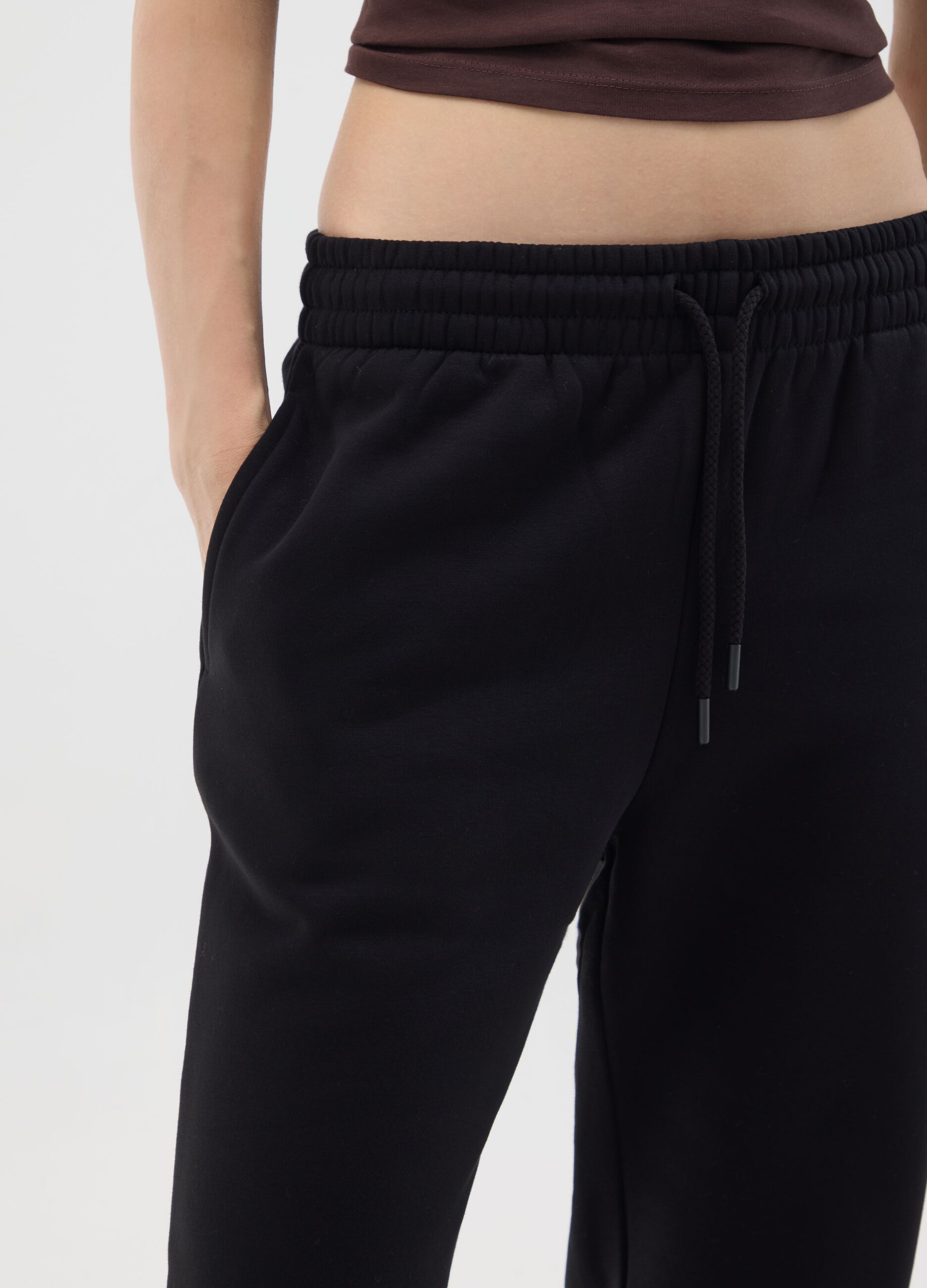 Black cotton blend regular fit trousers