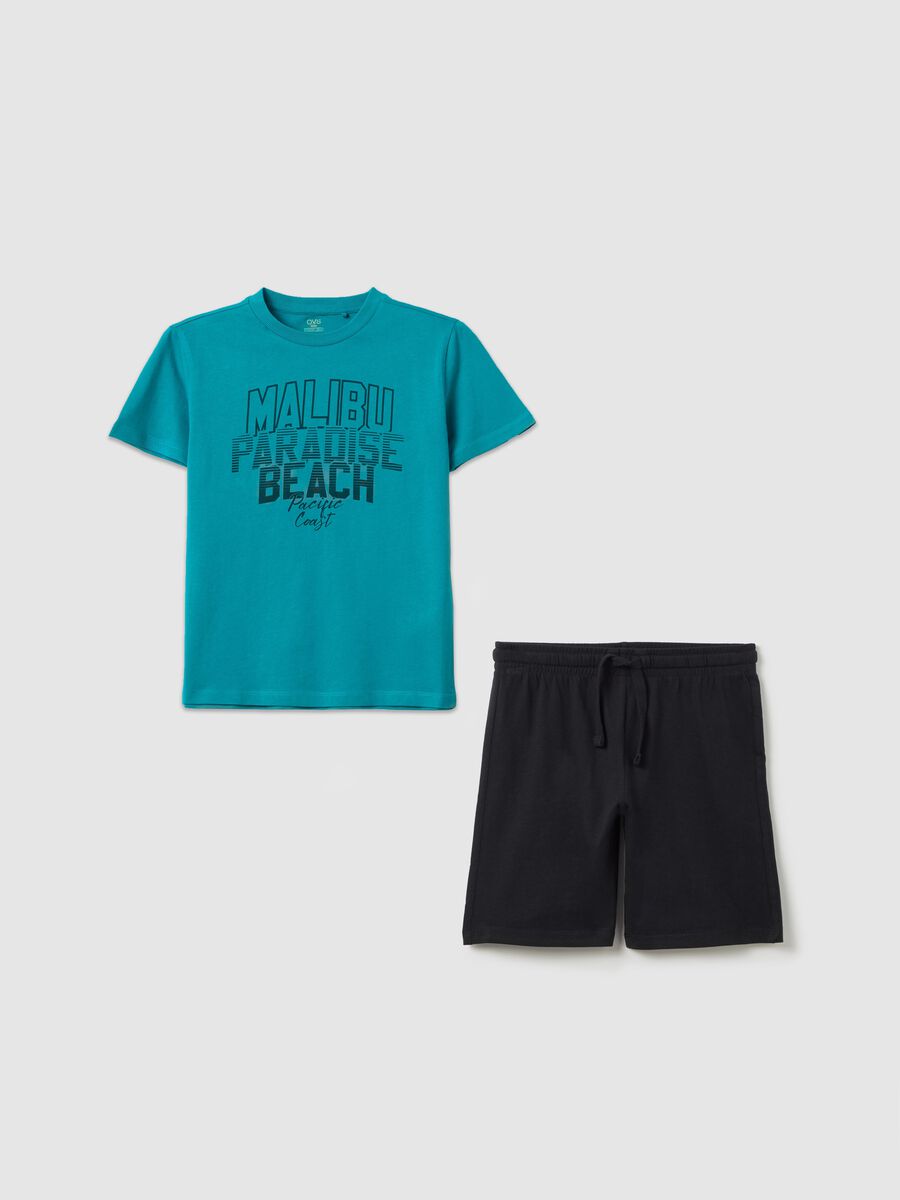 Children's jogging set in turquoise and black cotton_0