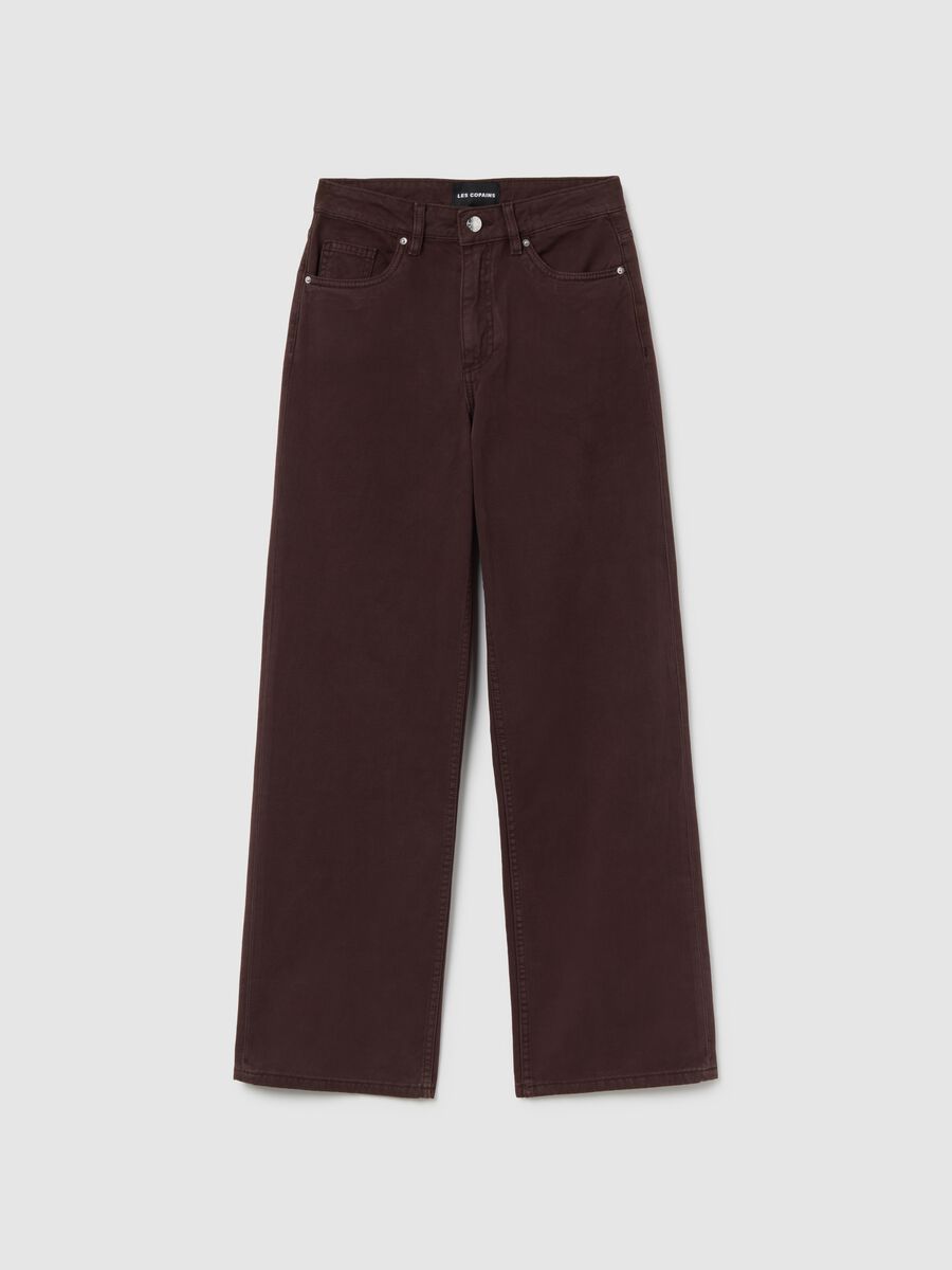 Brown wide leg jeans in pure cotton_0