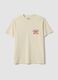 Beige pure cotton jersey T-shirt with slogan, regular fit_4