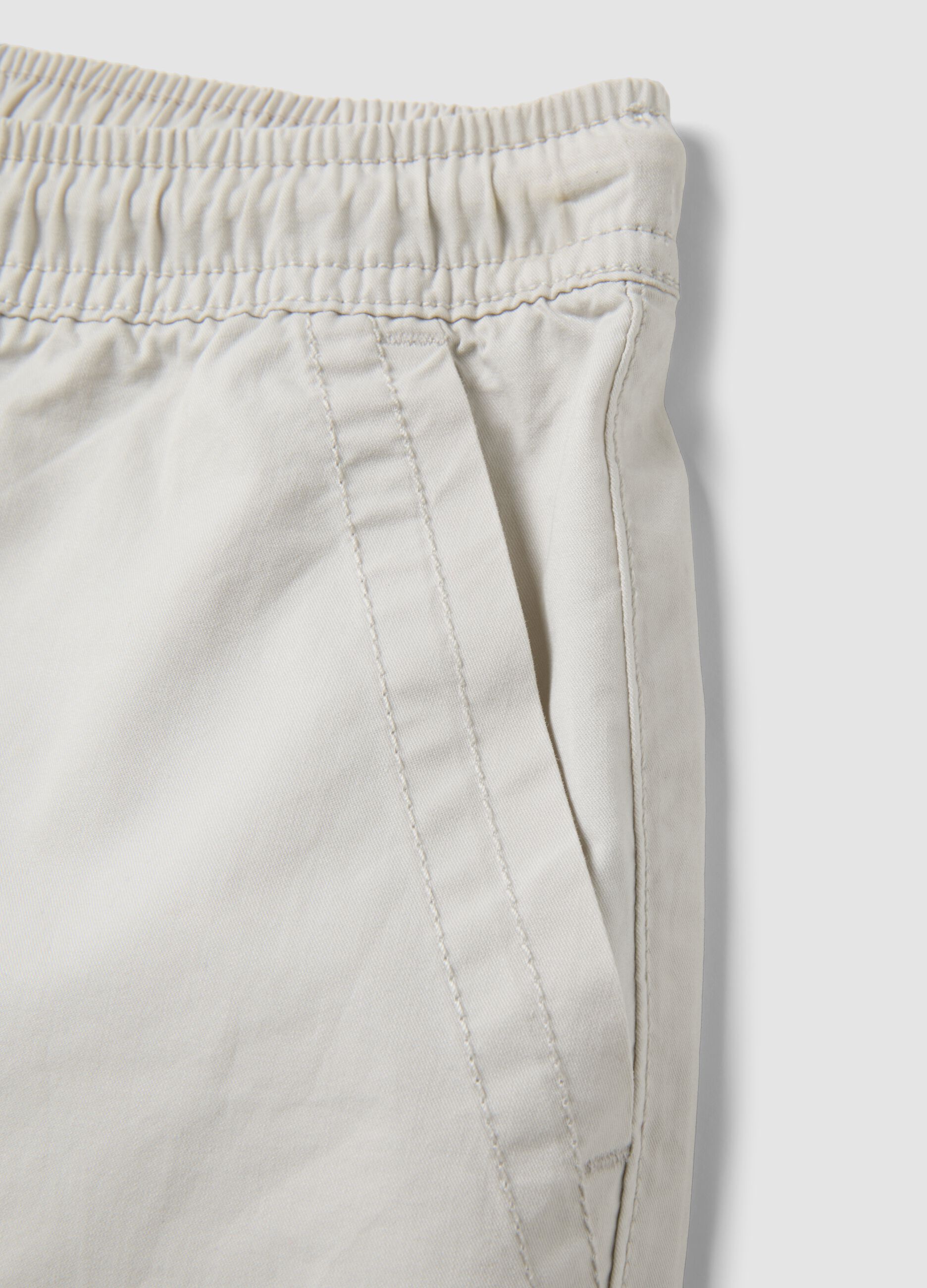 Beige pure cotton shorts with elasticated waistband