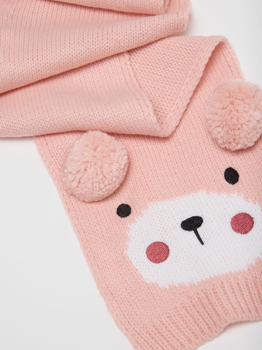 Pink girl's scarf with pom-poms_2