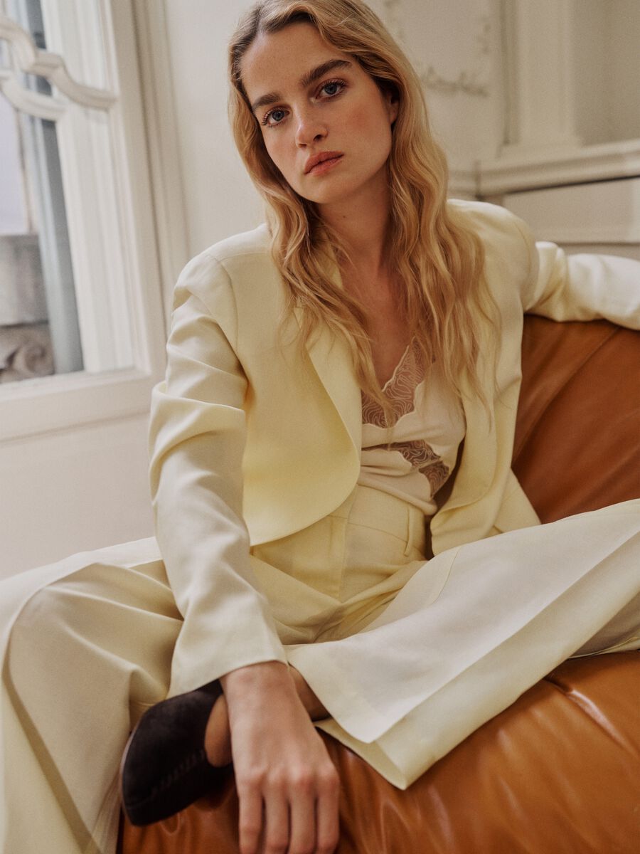 Tank top in misto viscosa beige regular fit con dettagli trasparenti_0