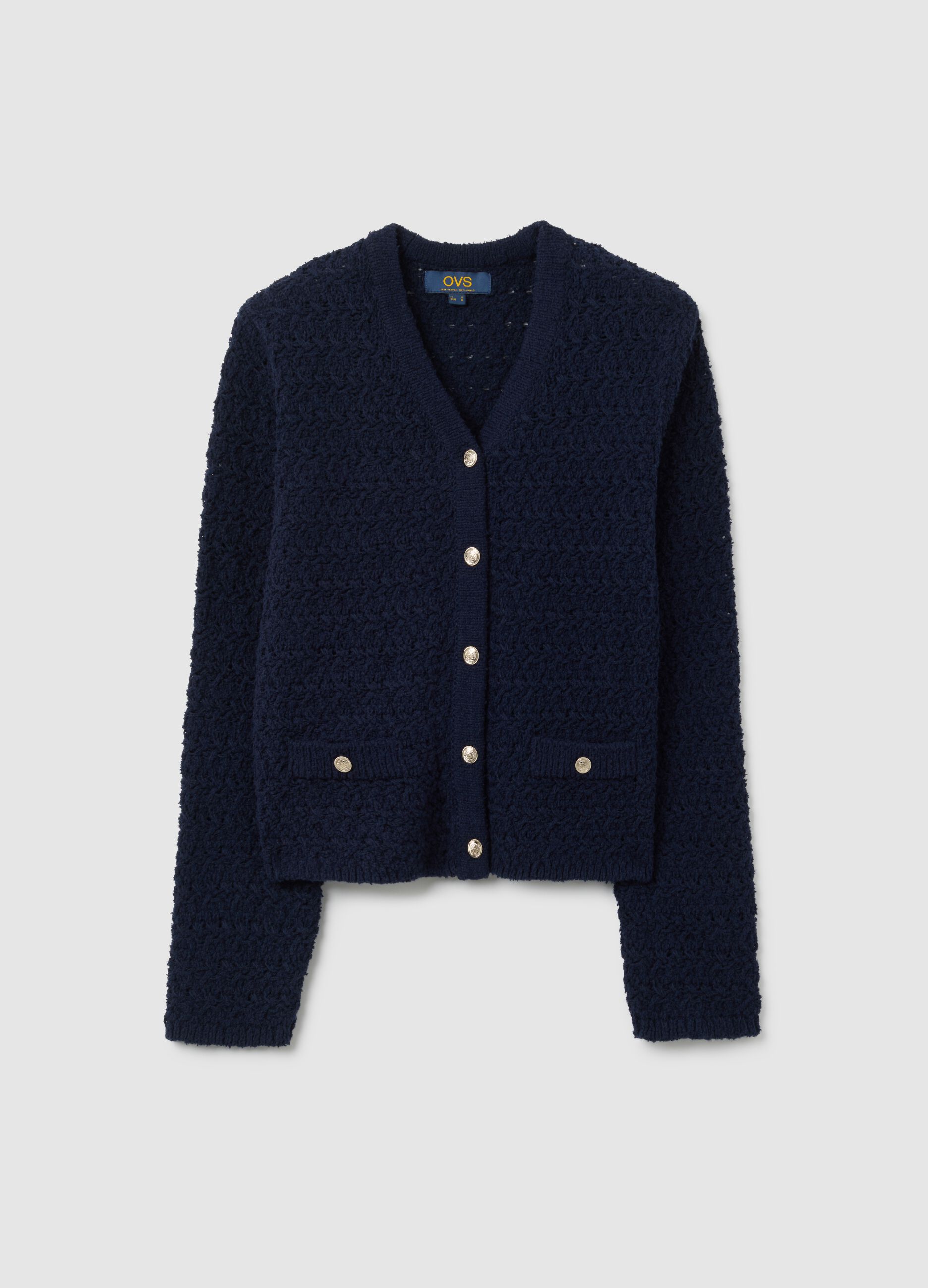 Cardigan blu in maglia strutturata