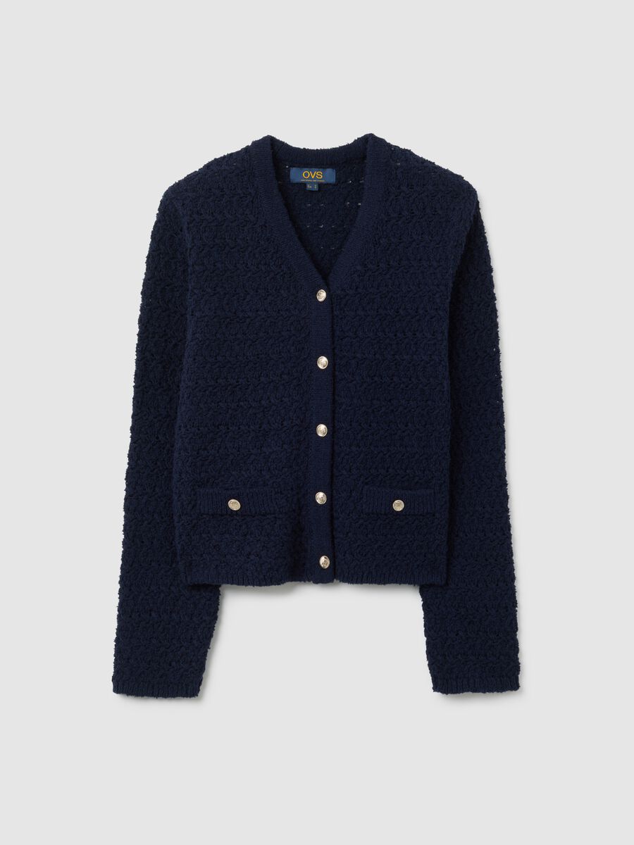 Cardigan blu in maglia strutturata_4