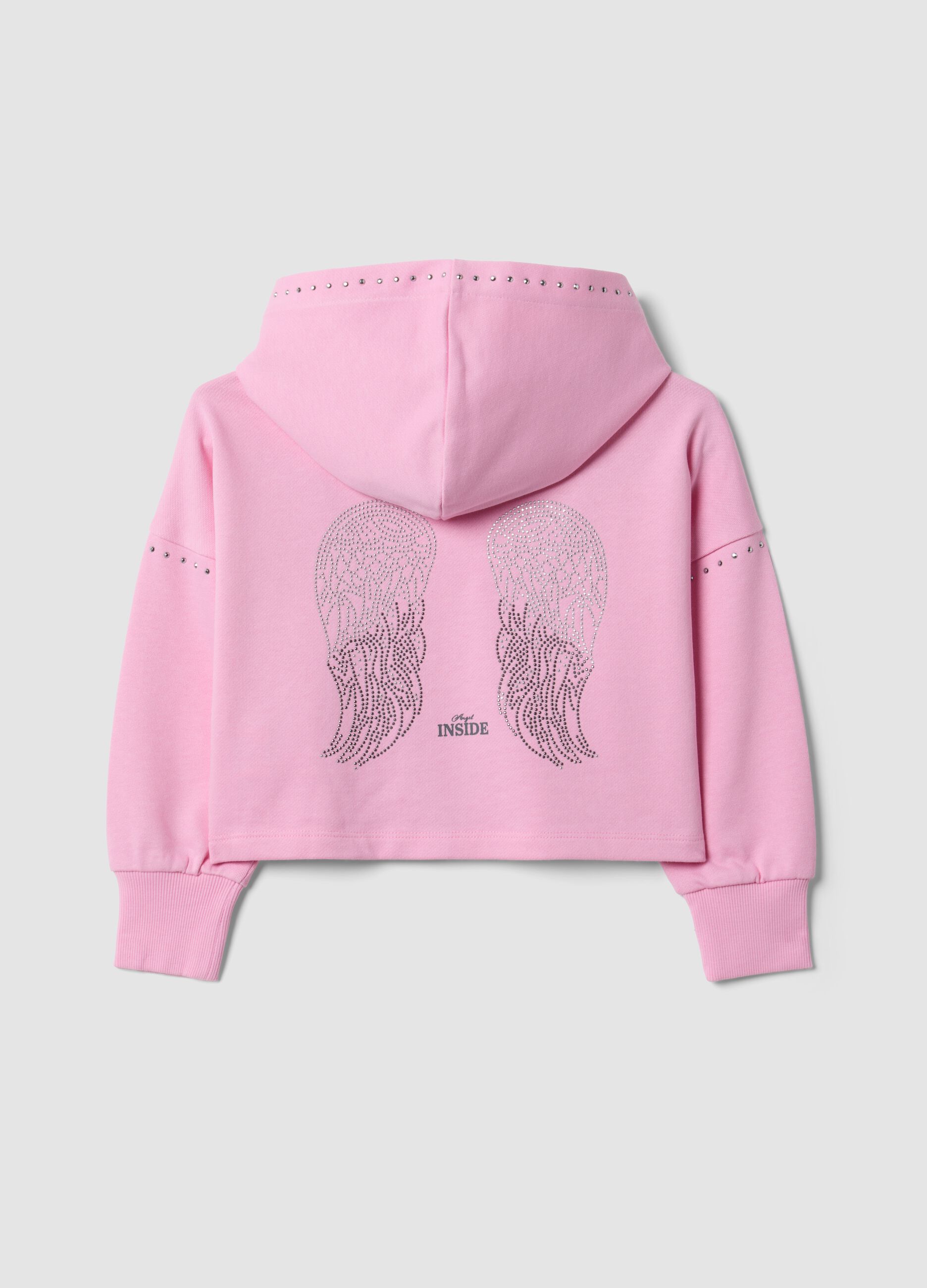 Pink pure cotton hoodie with rhinestones for girls