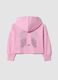 Pink pure cotton hoodie with rhinestones for girls_1