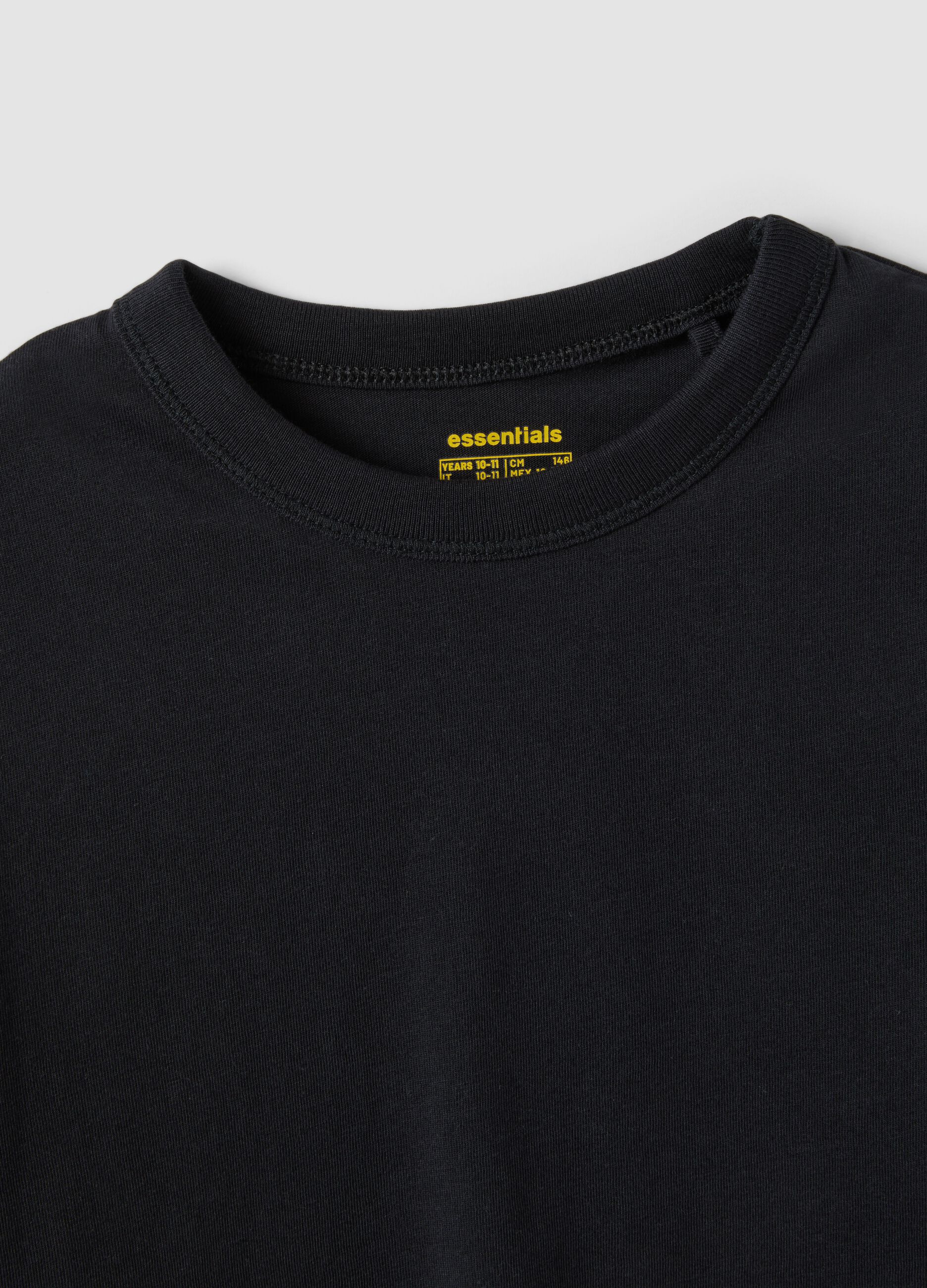 Black pure cotton T-shirt with ribbed neckline for girls