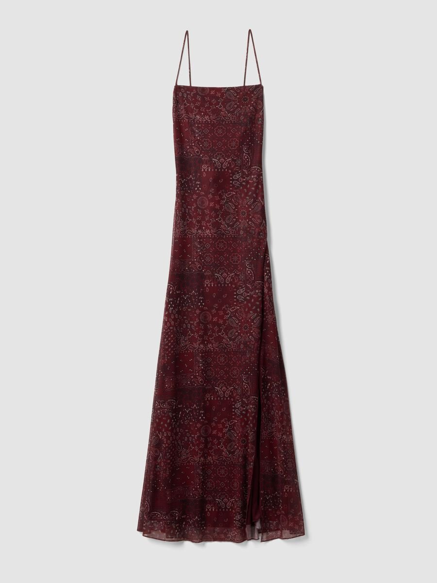 Red paisley stretch maxi dress with side slit_4