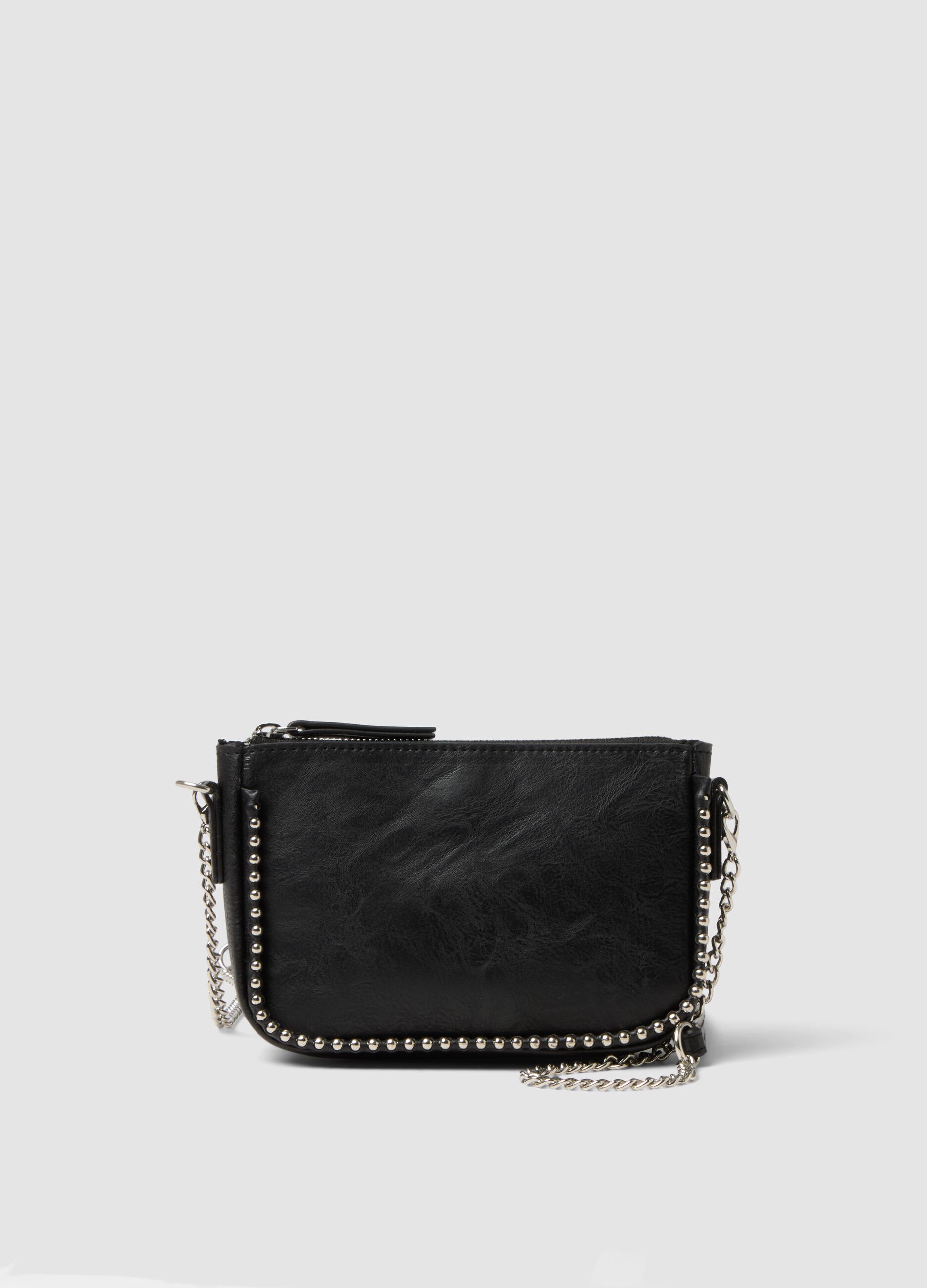 Girls' Black Shoulder Bag with Metallic Details