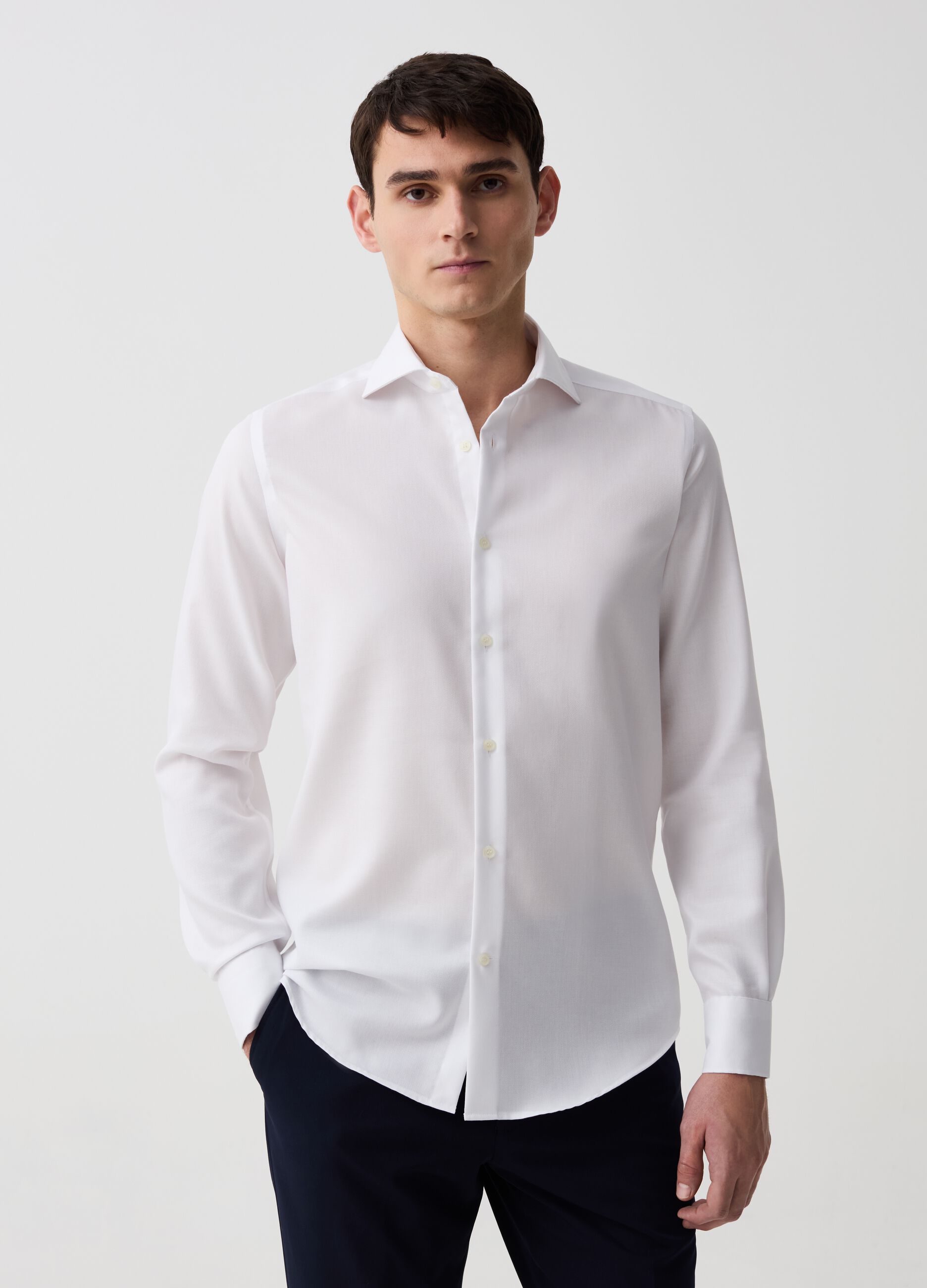 Camicia slim fit in cotone no stiro
