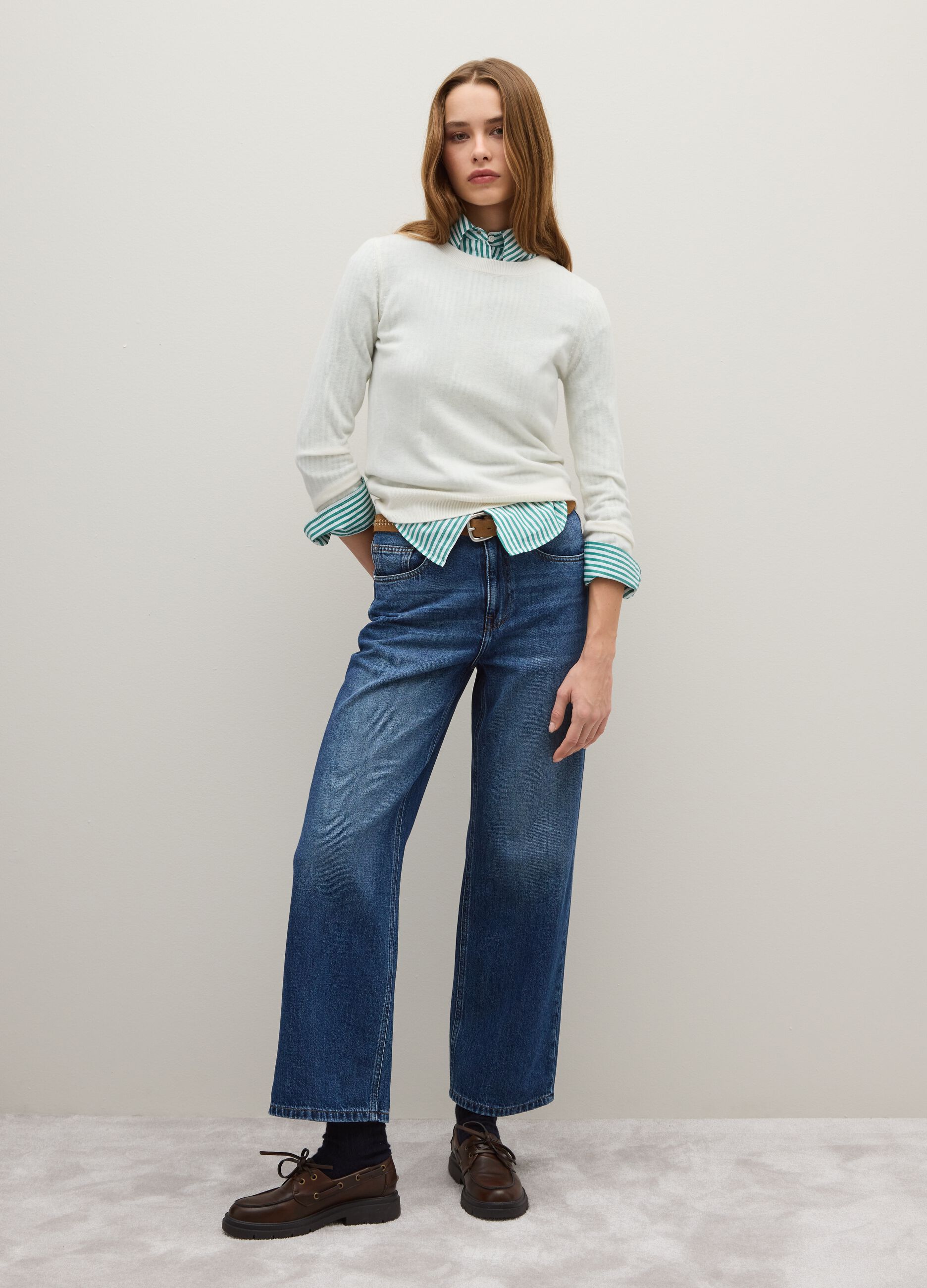 Regular fit blue denim pure cotton trousers